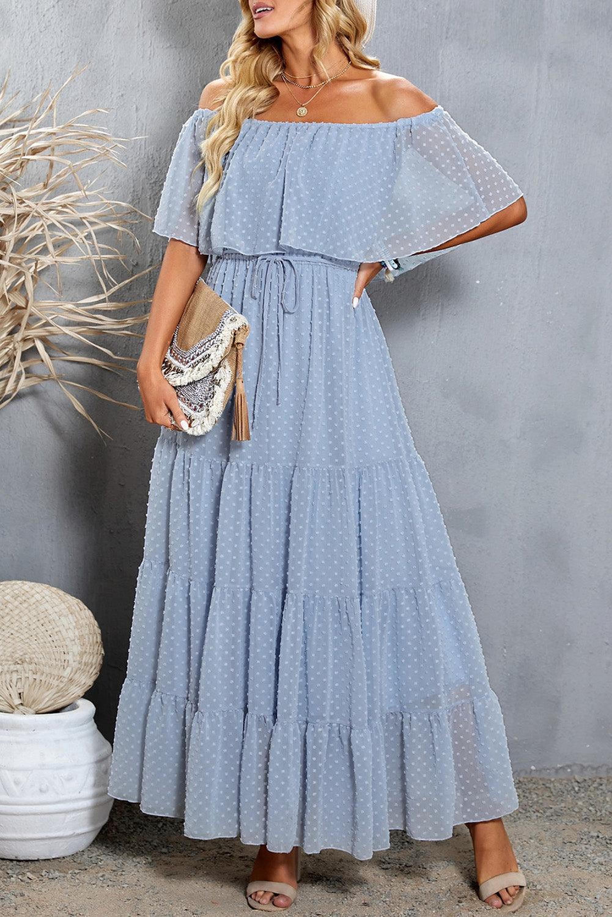 Robe maxi épaules dénudées avec motifs suisses