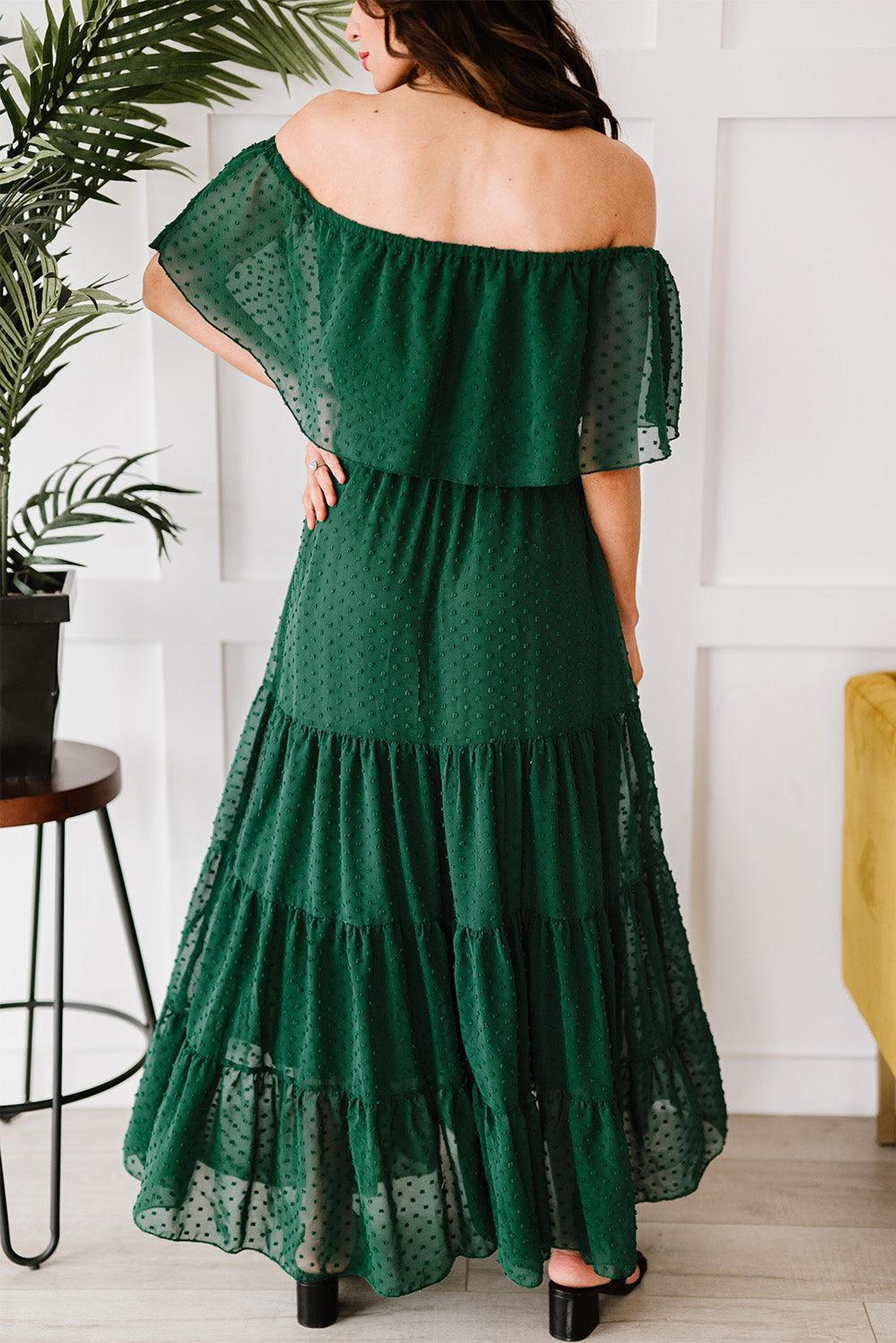 Robe maxi épaules dénudées avec motifs suisses