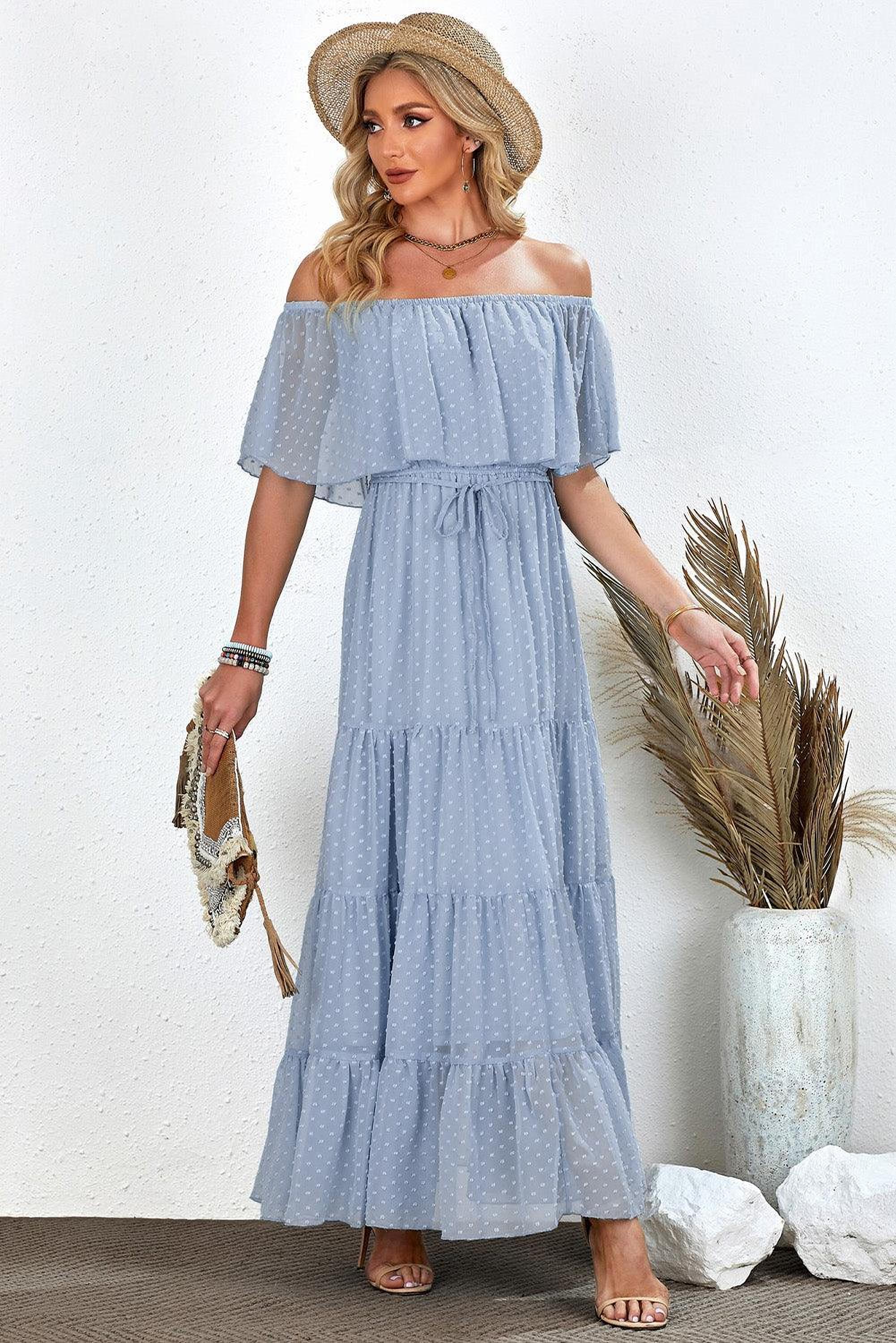 Robe maxi épaules dénudées avec motifs suisses