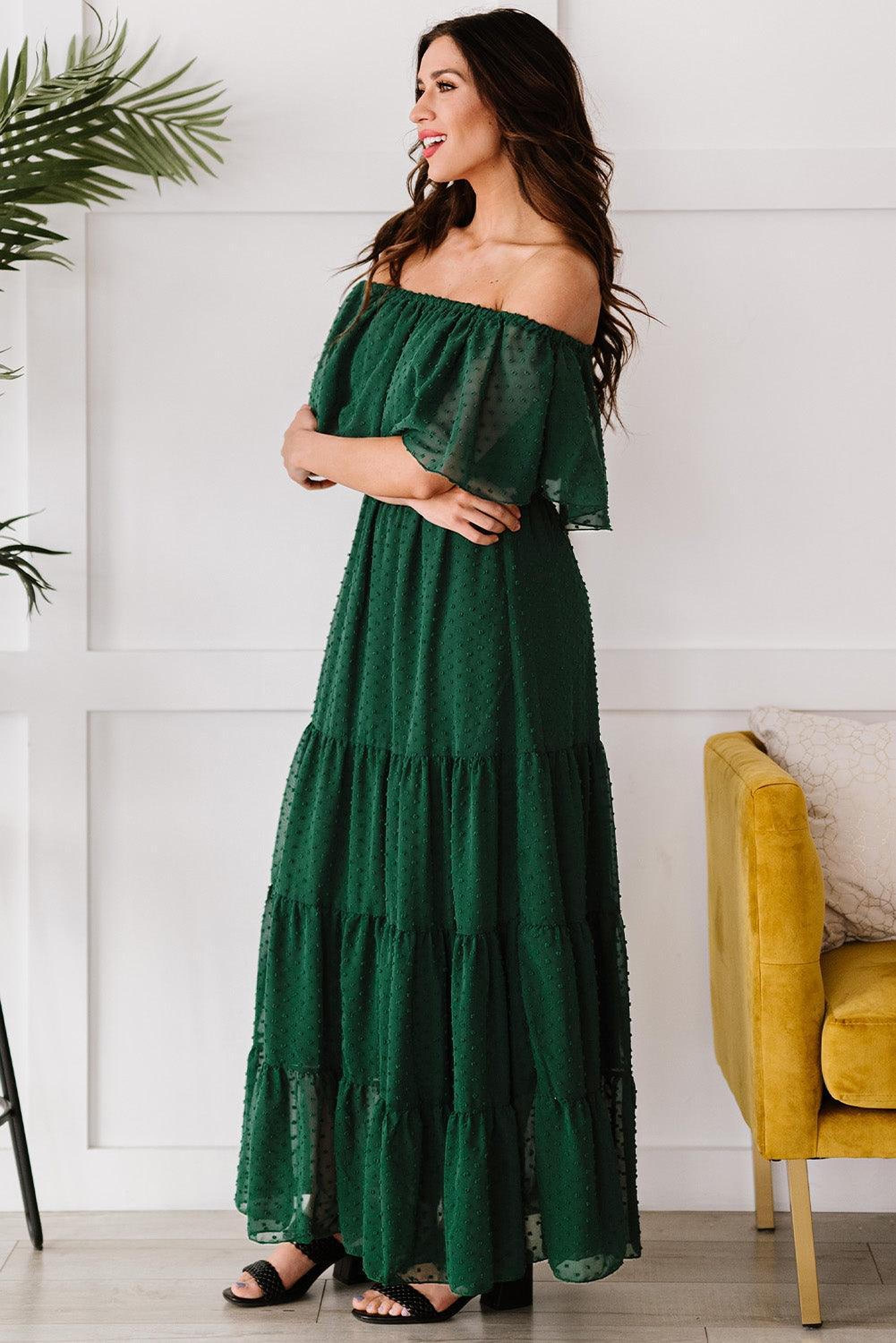 Robe maxi épaules dénudées avec motifs suisses