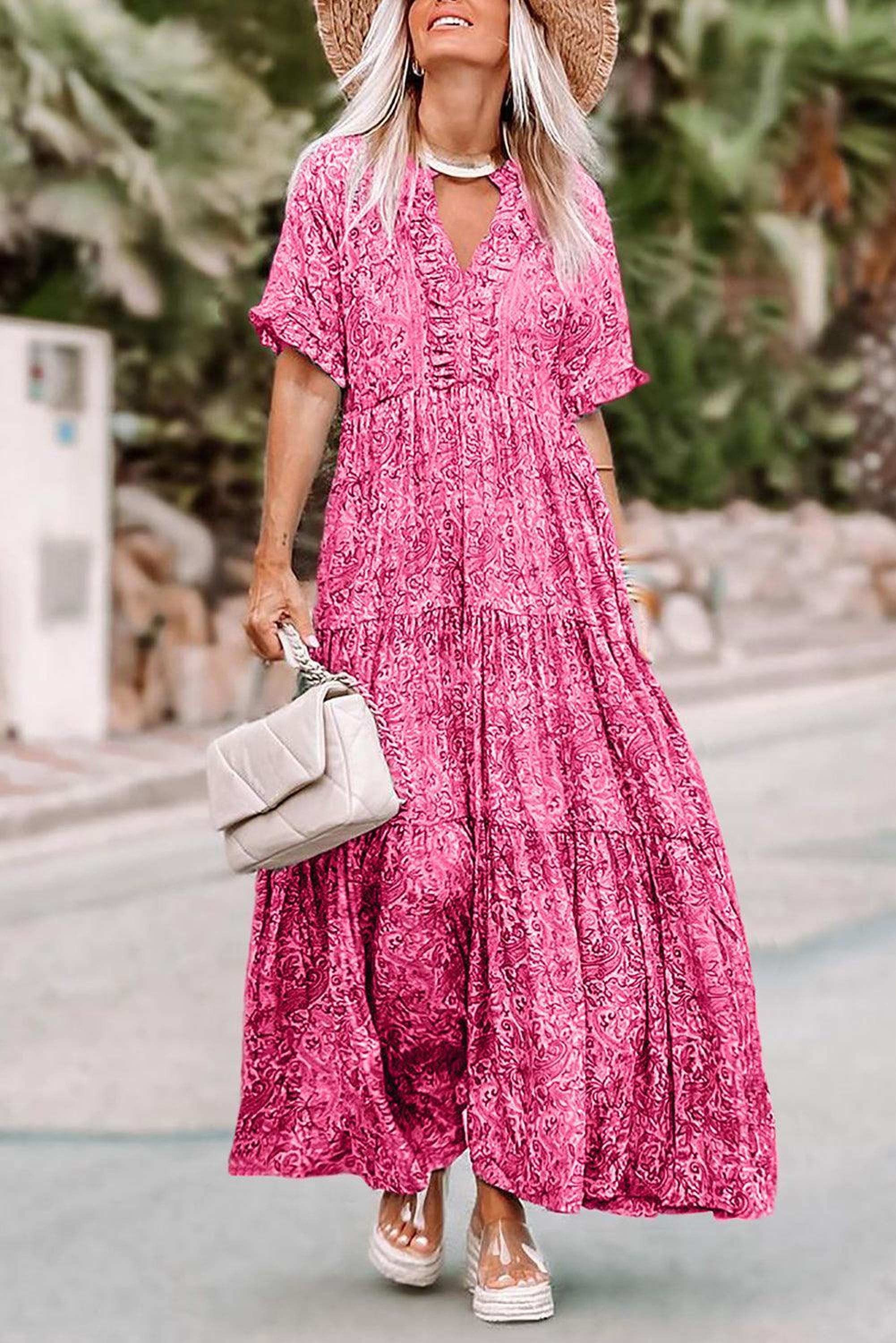 Robe maxi bohème à volants avec imprimé paisley