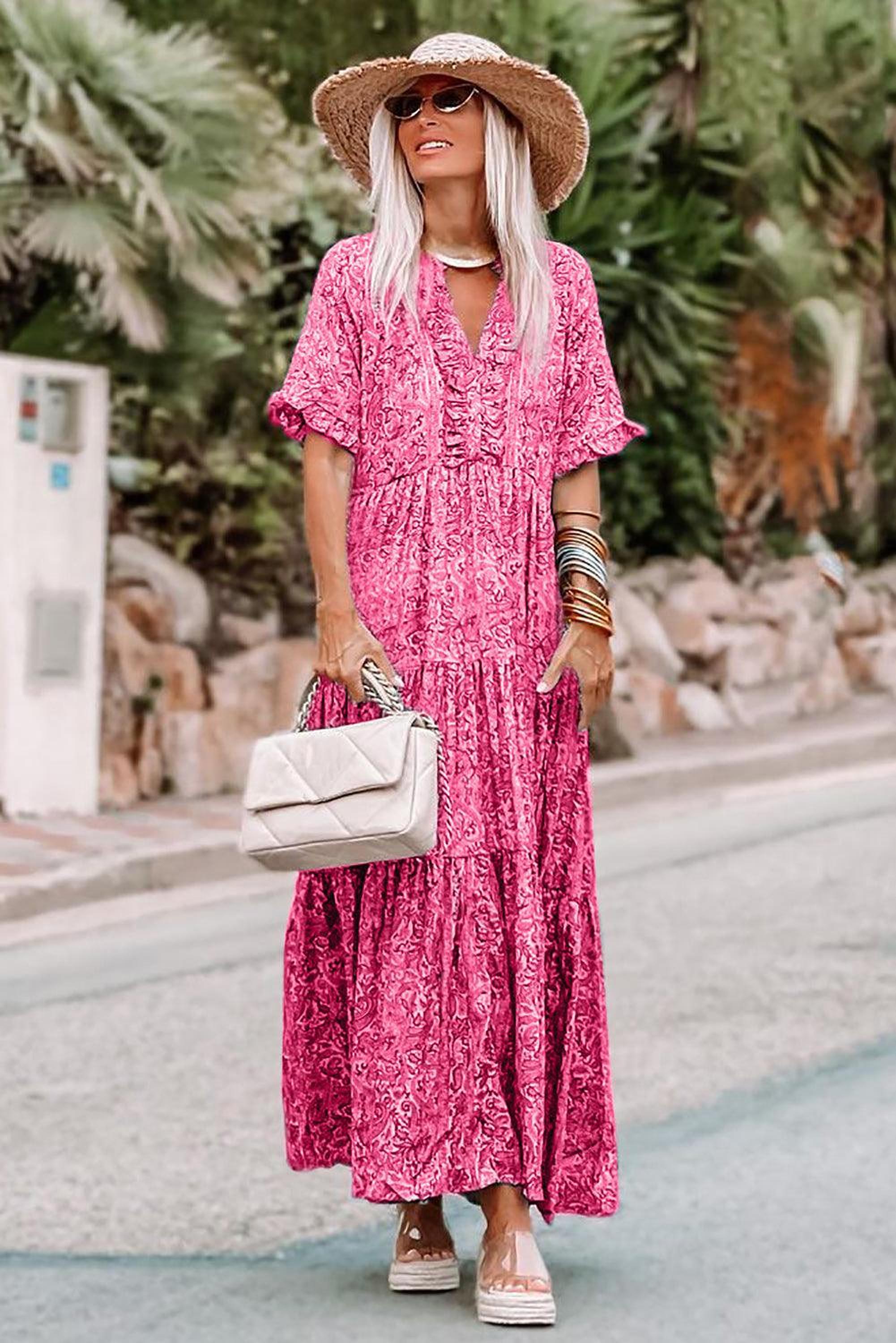 Robe maxi bohème à volants avec imprimé paisley