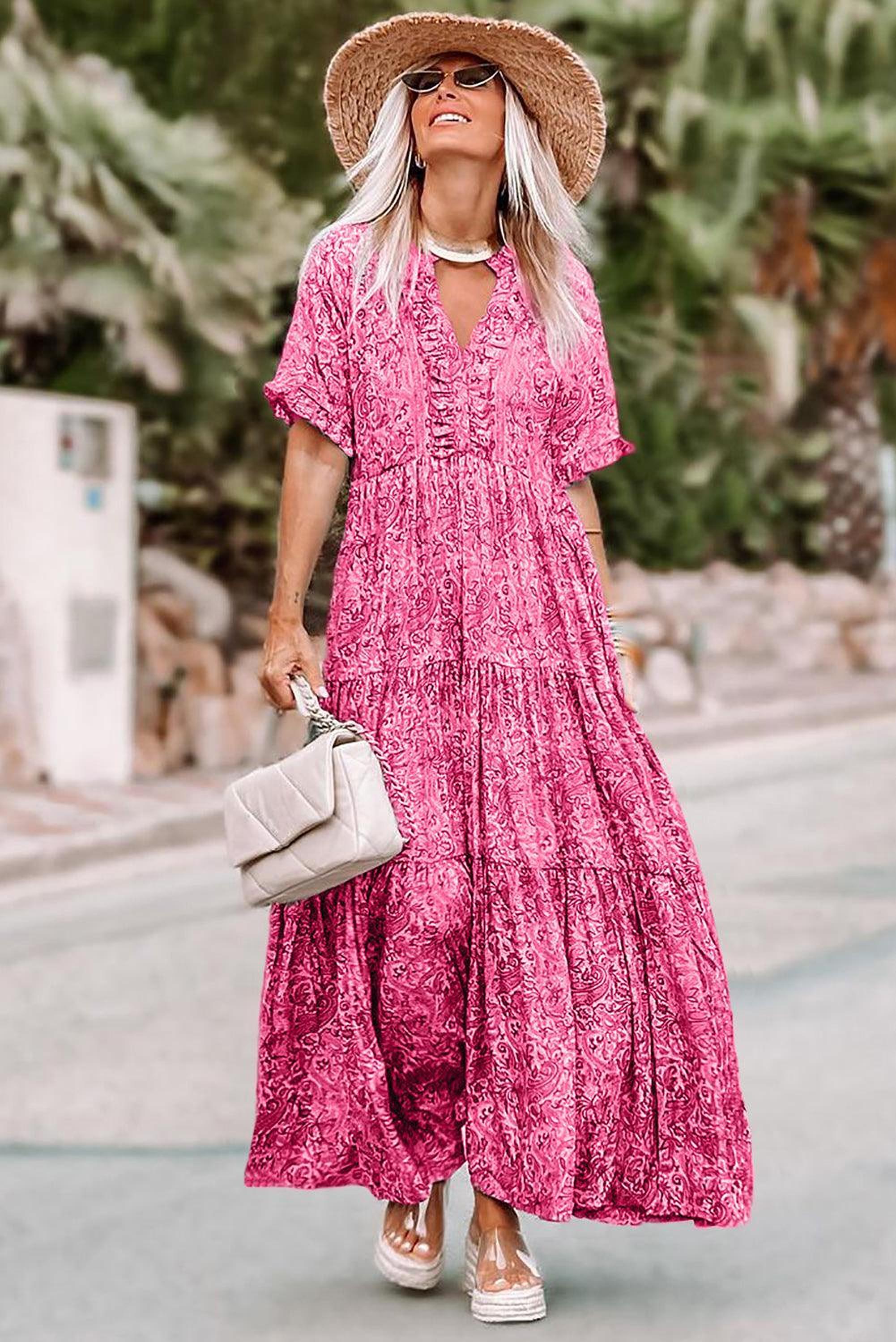 Robe maxi bohème à volants avec imprimé paisley