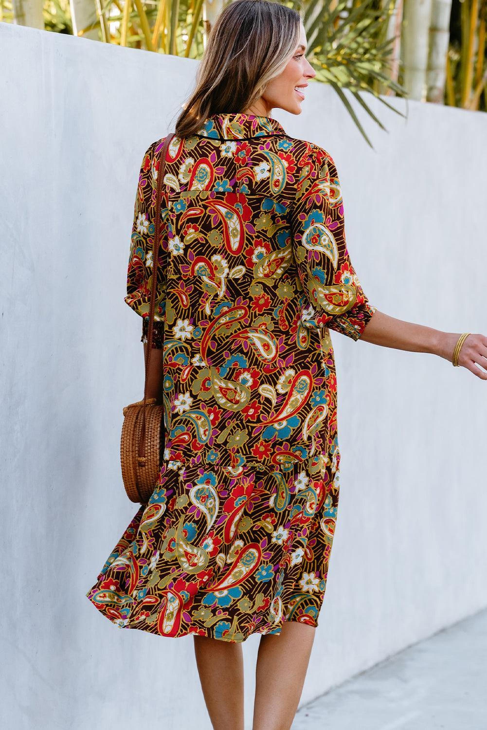 Robe midi imprimée Paisley, idéale pour un style décontracté et boho chic