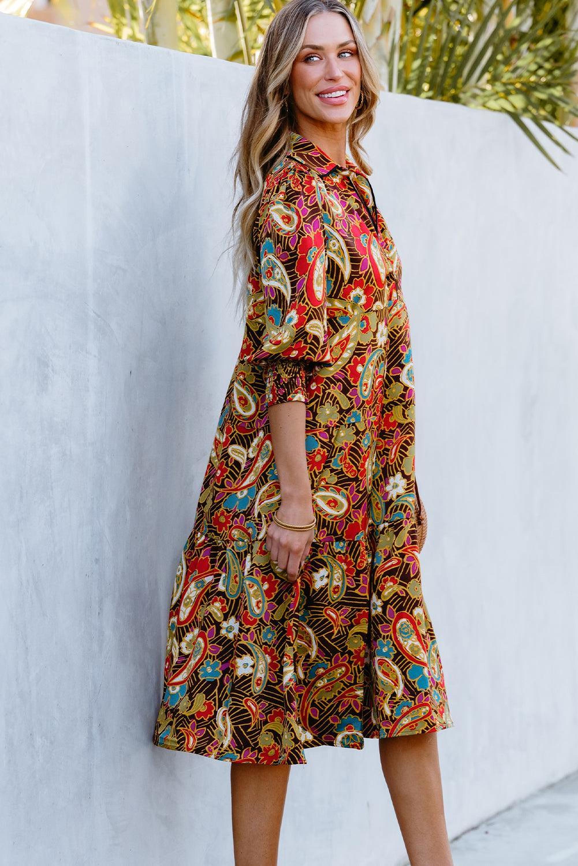 Robe midi imprimée Paisley, idéale pour un style décontracté et boho chic
