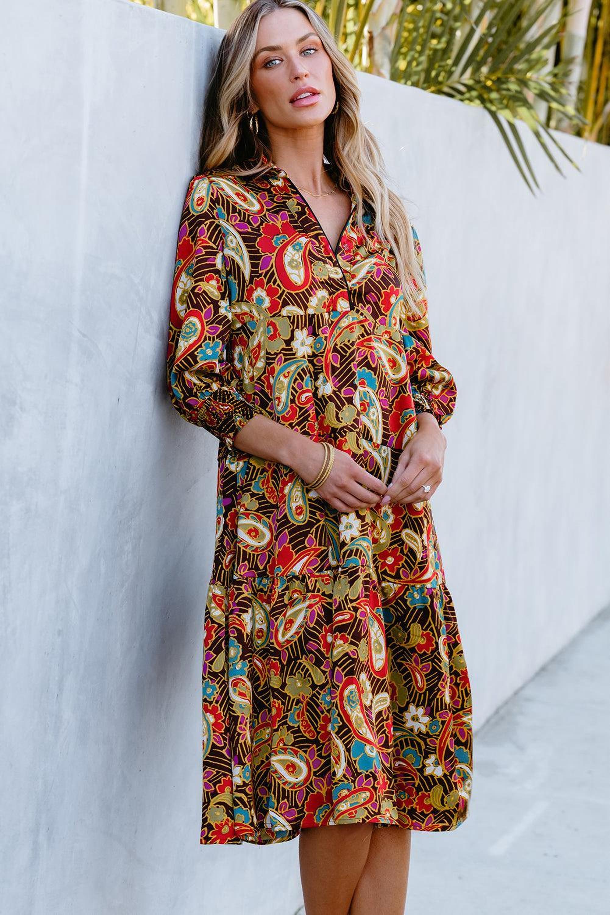Robe midi imprimée Paisley, idéale pour un style décontracté et boho chic