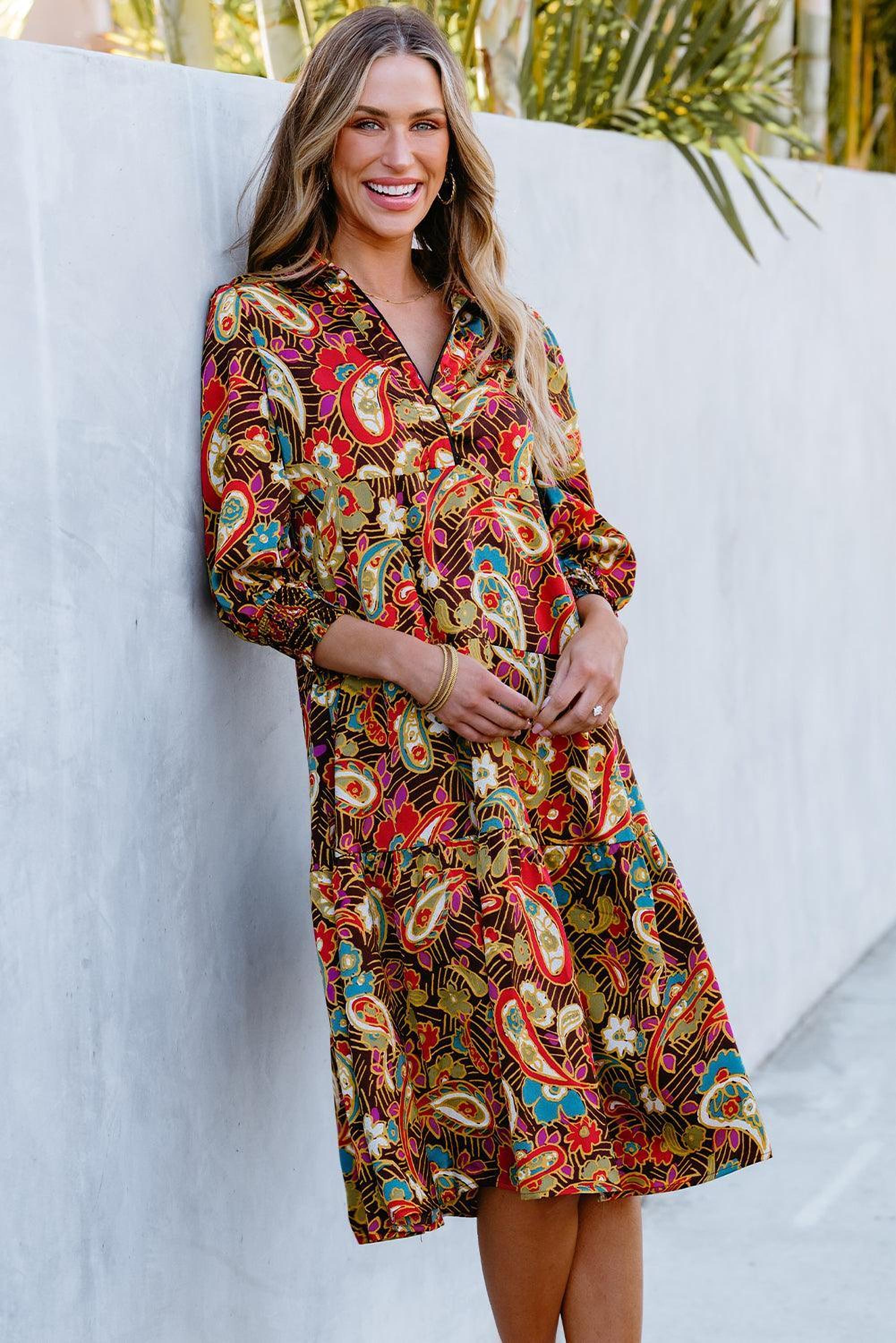 Robe midi imprimée Paisley, idéale pour un style décontracté et boho chic