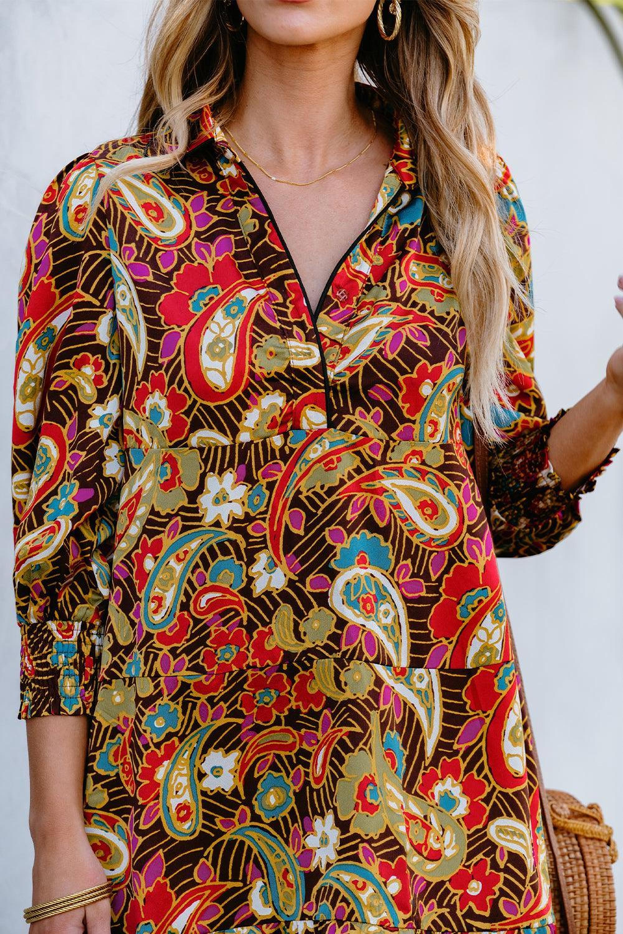 Robe midi imprimée Paisley, idéale pour un style décontracté et boho chic