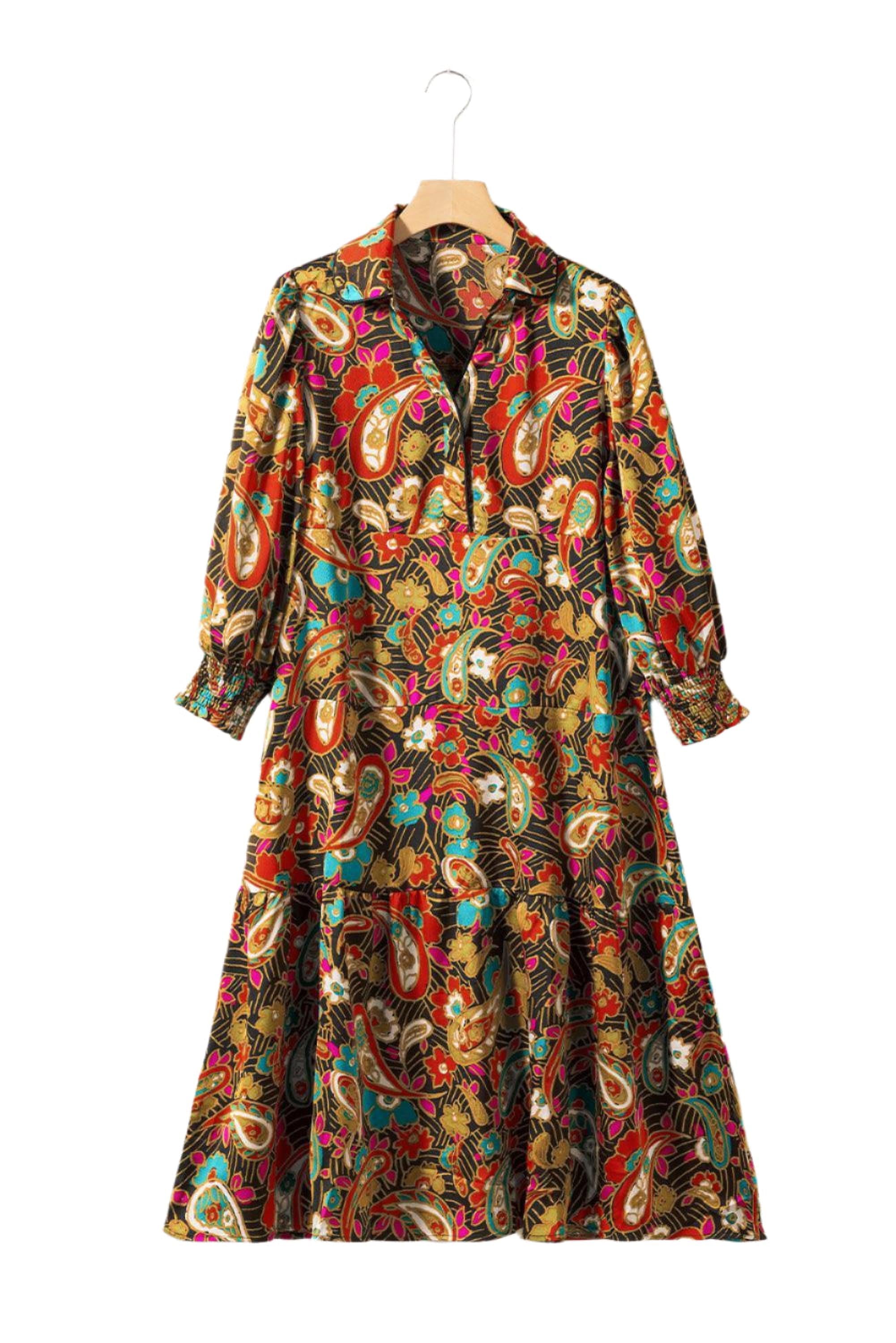 Robe midi imprimée Paisley, idéale pour un style décontracté et boho chic