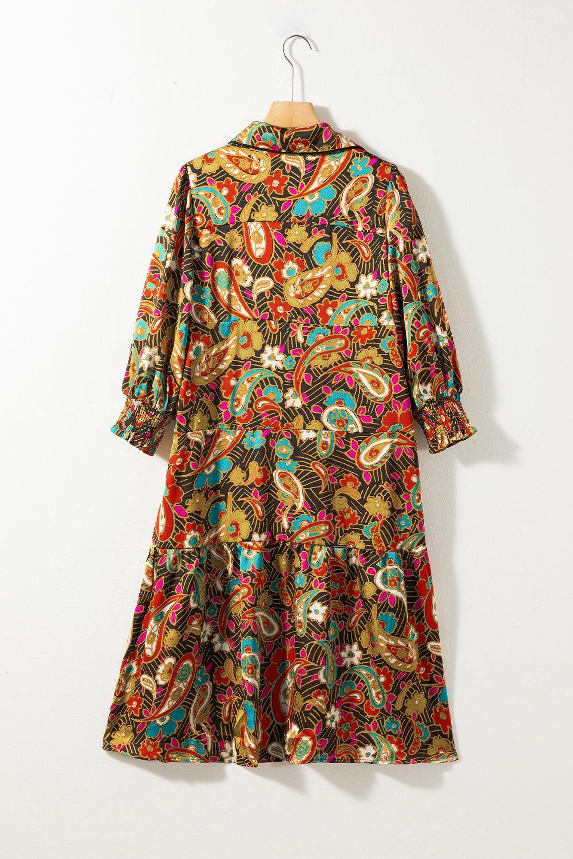 Robe midi imprimée Paisley, idéale pour un style décontracté et boho chic