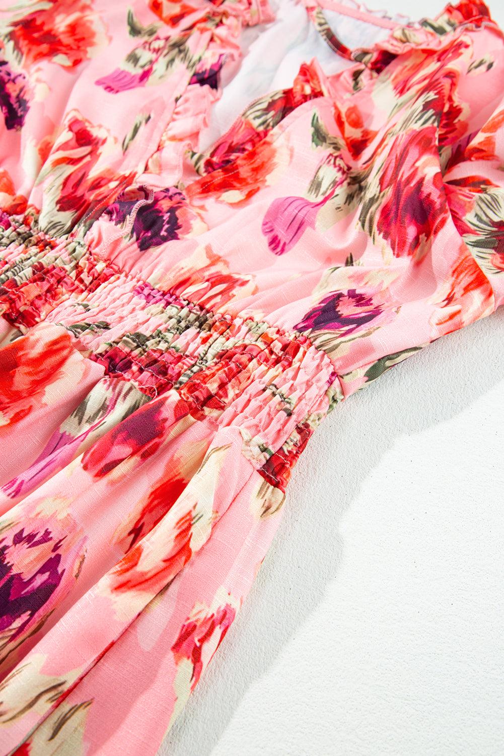 Robe mini à taille haute avec des smocks et des franges élégantes