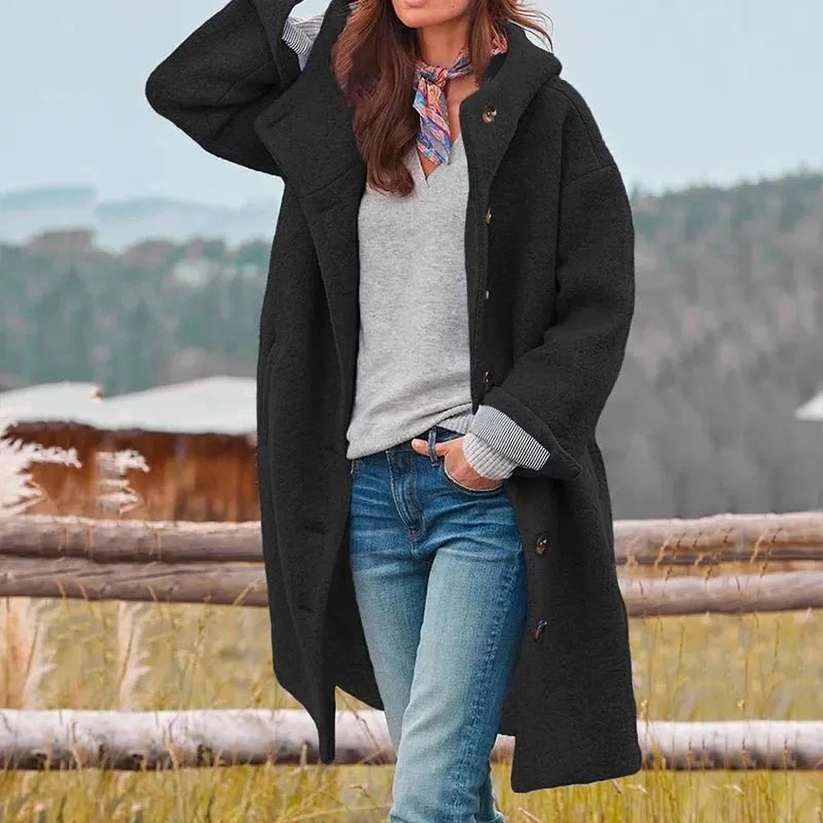 Élégance Coton Manteau | Manteau Femme Ample pour Automne et Hiver