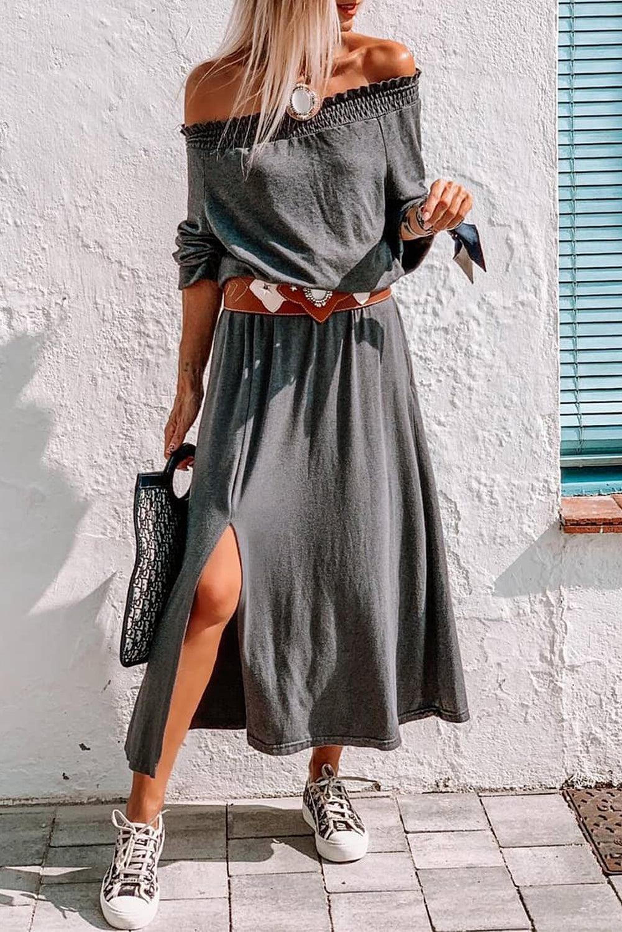 Robe maxi drapée élégante avec fente pour femmes