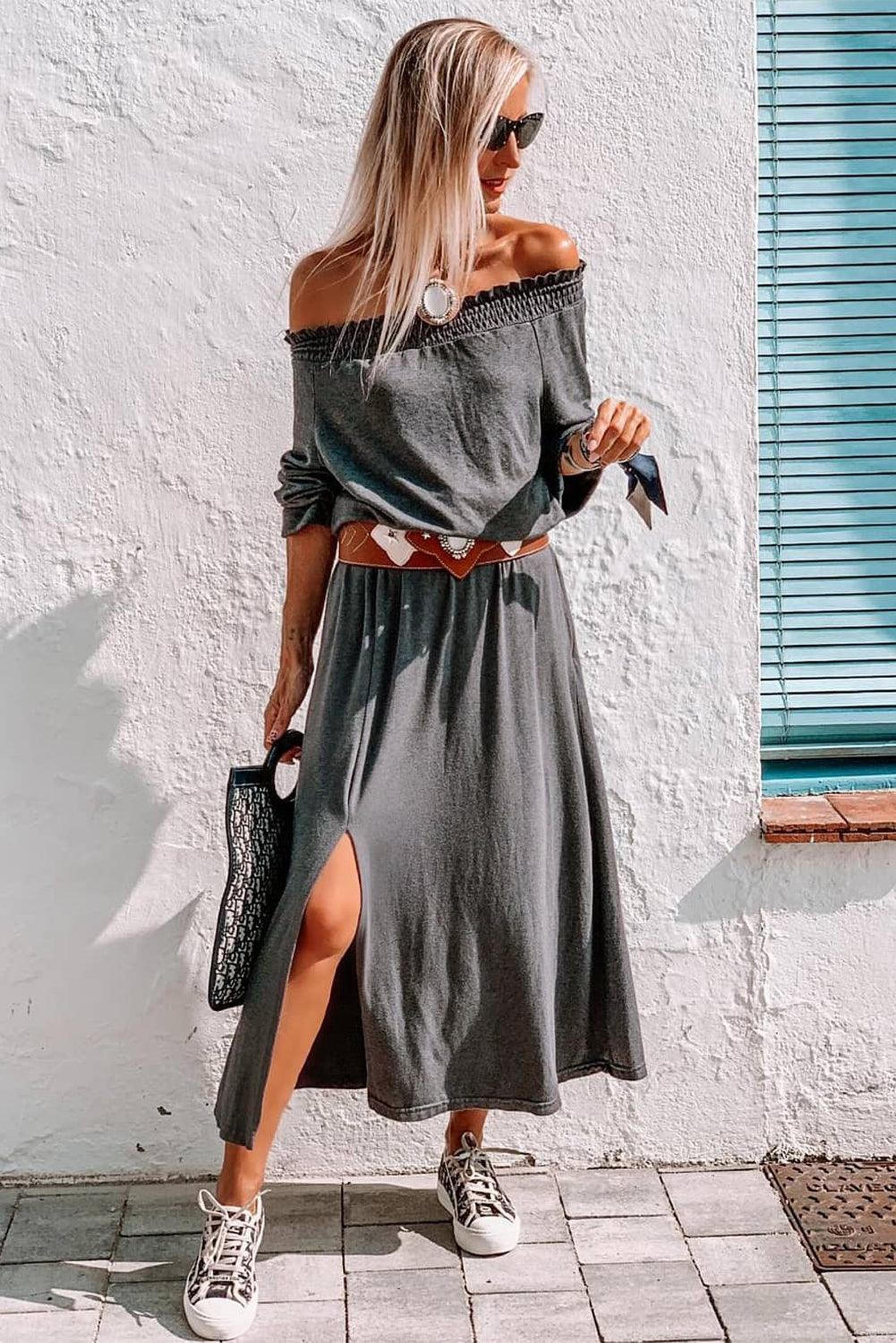 Robe maxi drapée élégante avec fente pour femmes