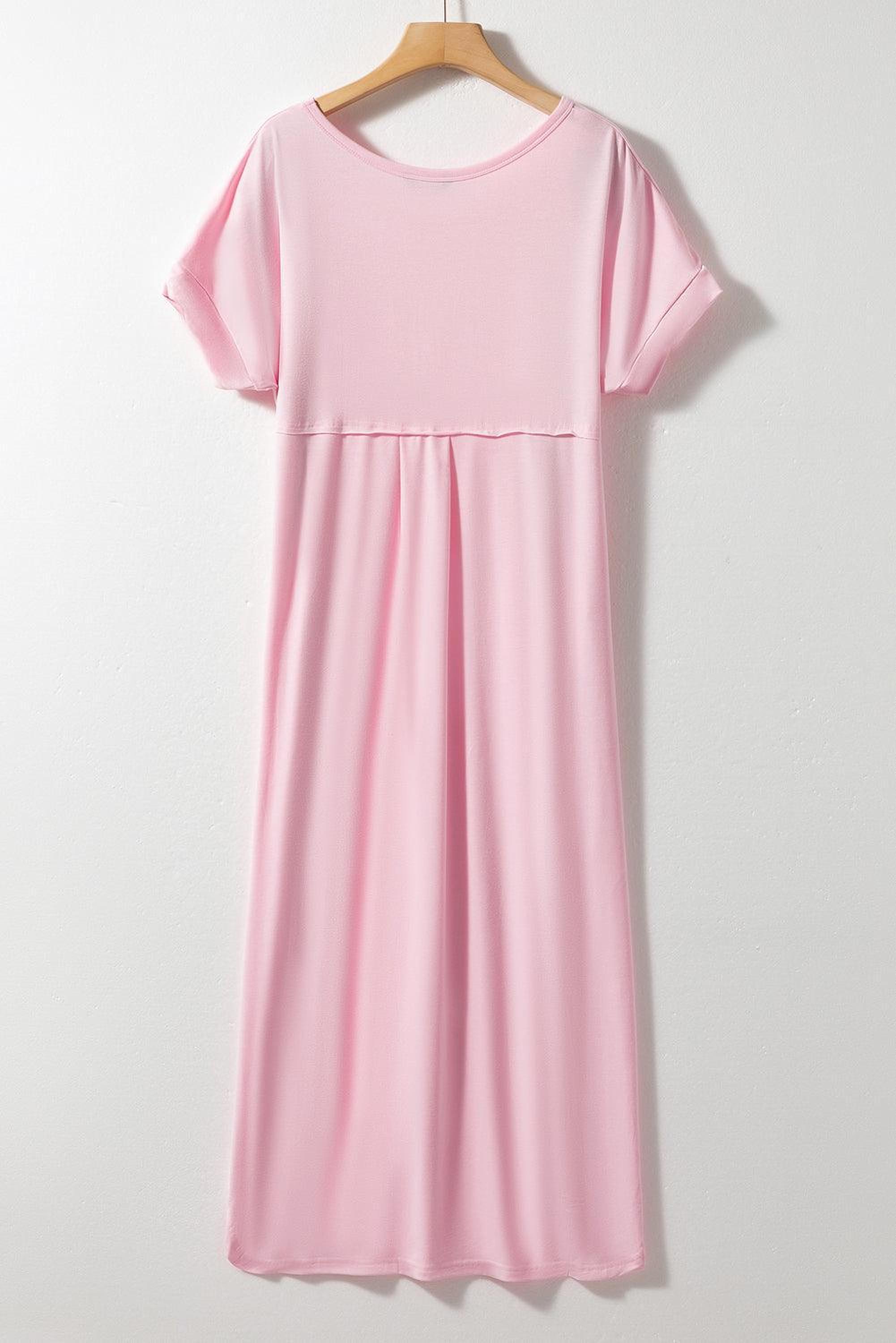 Élégance Décontractée | Robe Maxi T-shirt à Col en V avec Fente et Poche