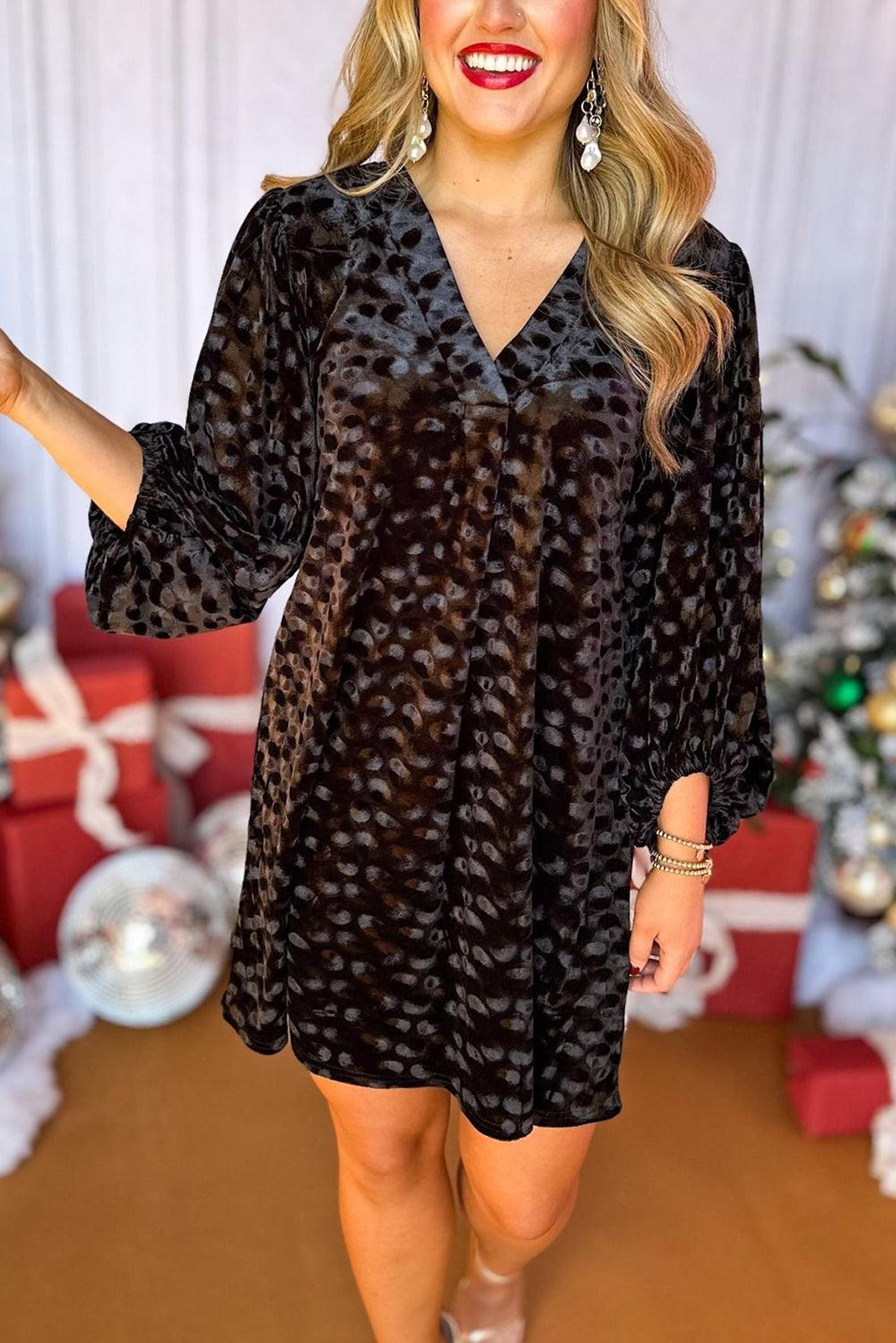 Mini robe en velours élégante avec col en V et manches ballon