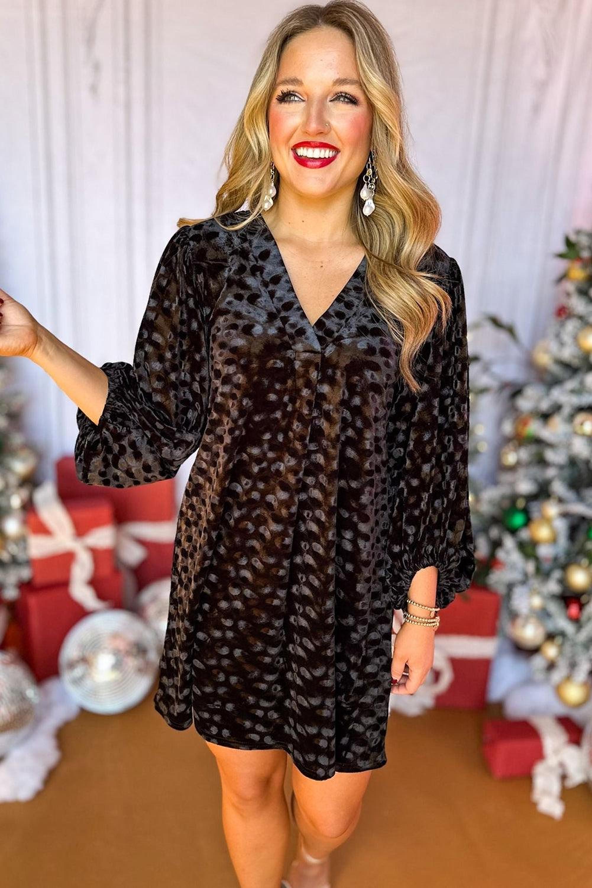 Mini robe en velours élégante avec col en V et manches ballon