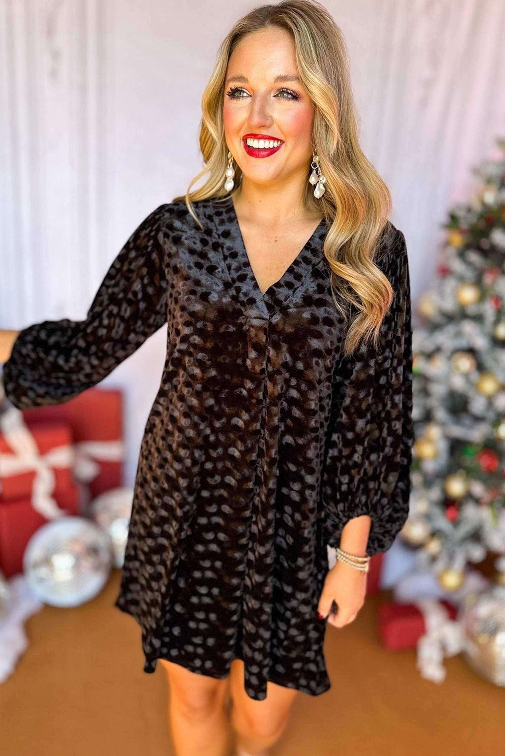 Mini robe en velours élégante avec col en V et manches ballon