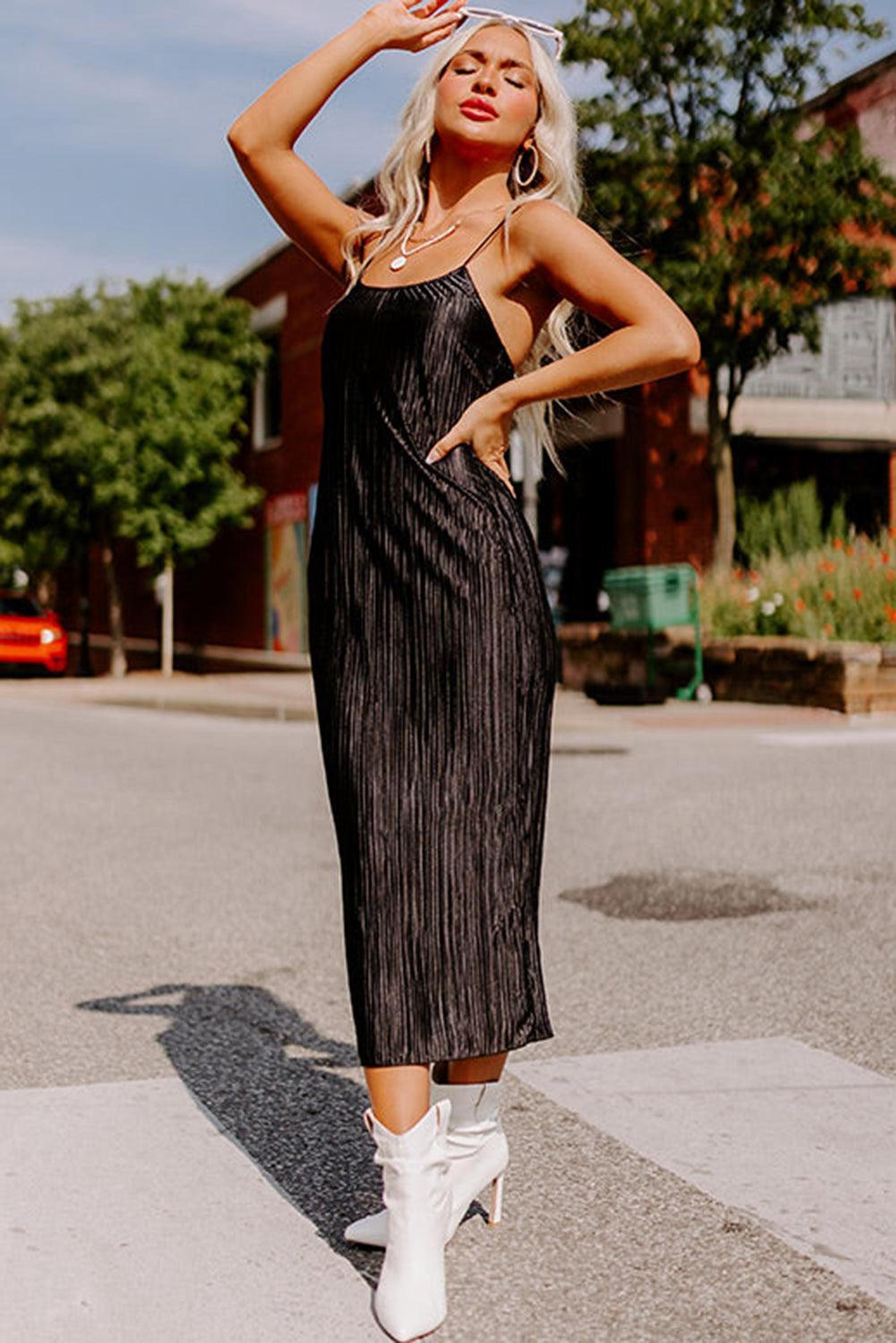Robe midi élégante à bretelles fines, parfaite pour les soirées