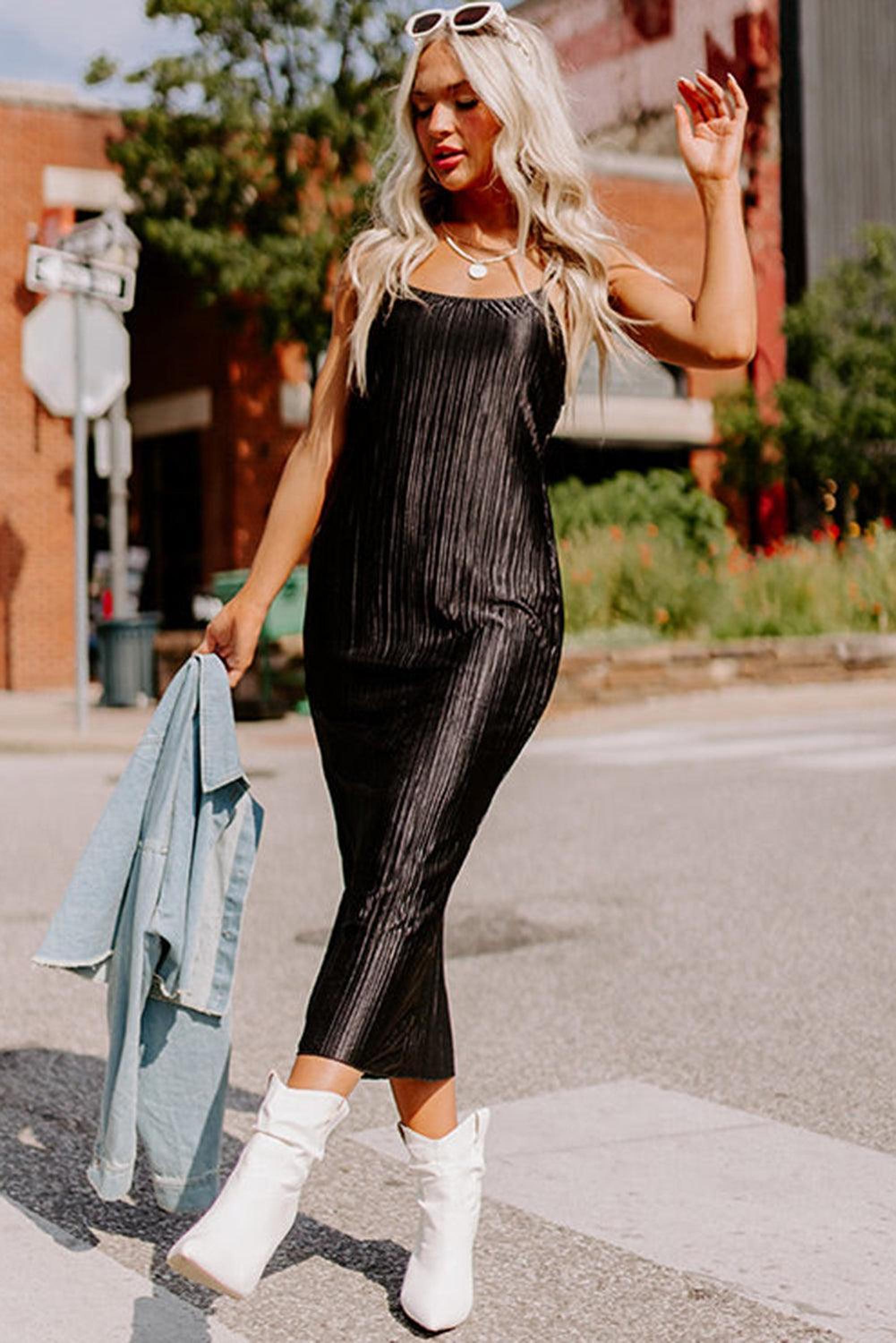 Robe midi élégante à bretelles fines, parfaite pour les soirées
