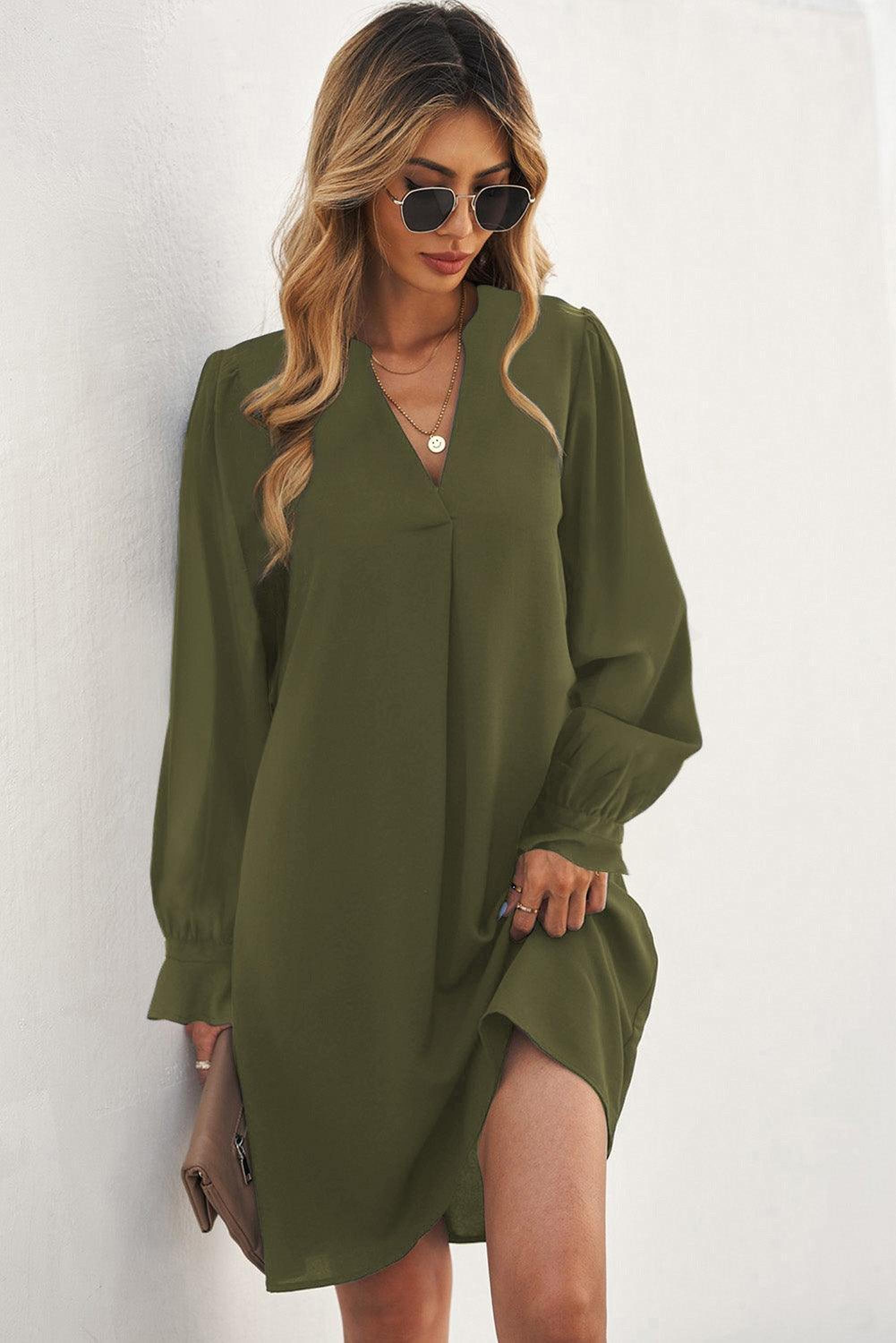 Mini-robe élégante à col V profond avec manches à volants