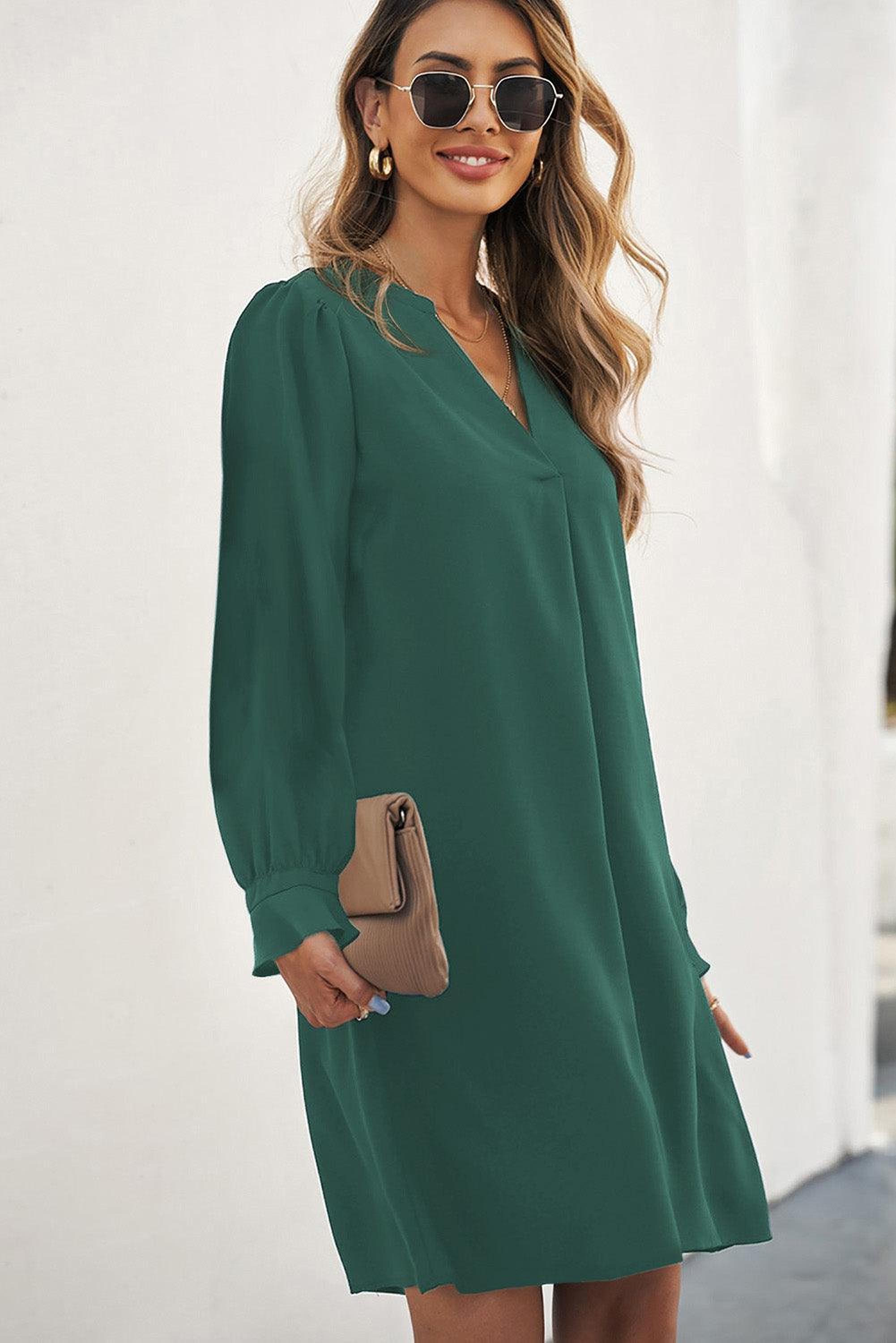 Mini-robe élégante à col V profond avec manches à volants