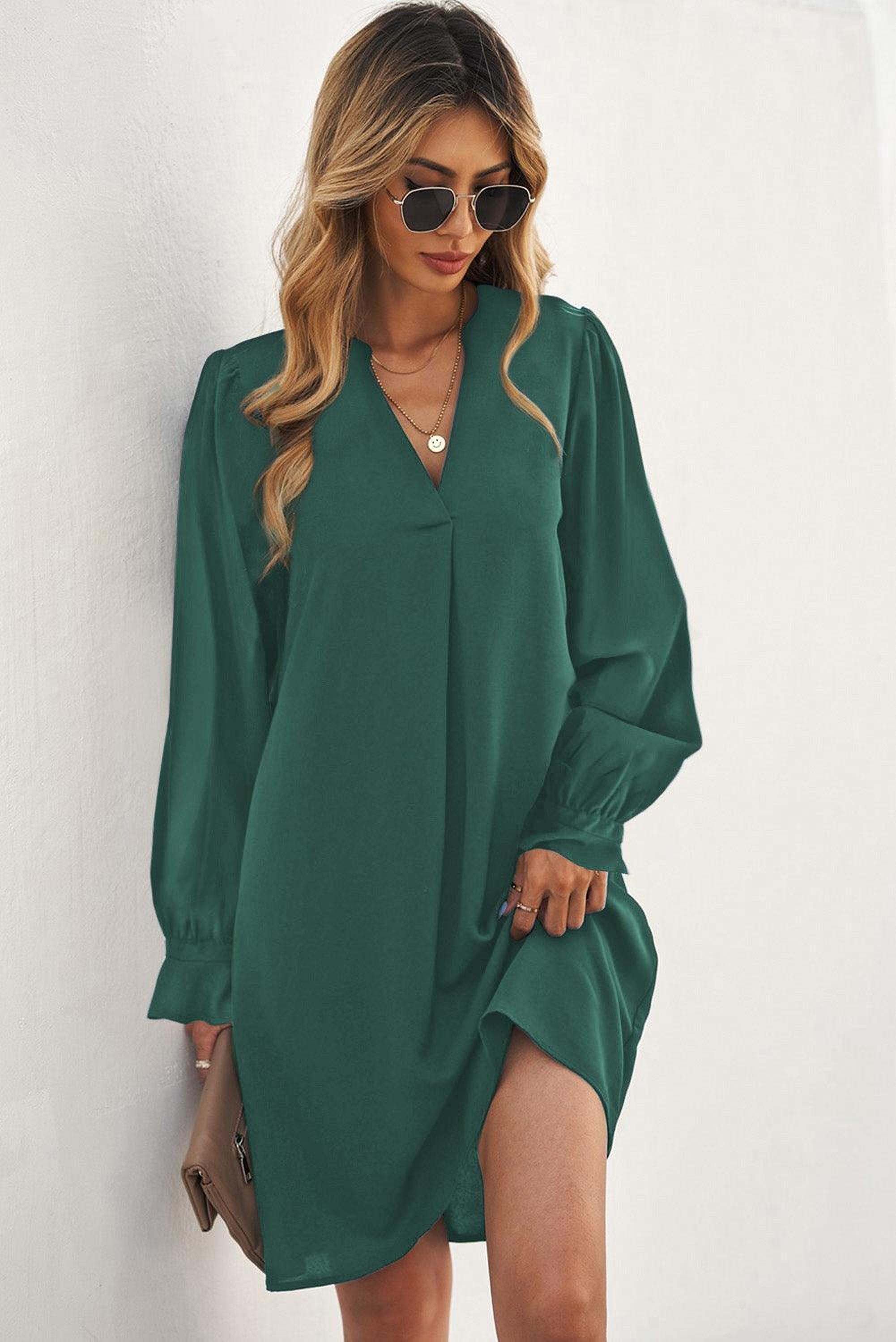 Mini-robe élégante à col V profond avec manches à volants