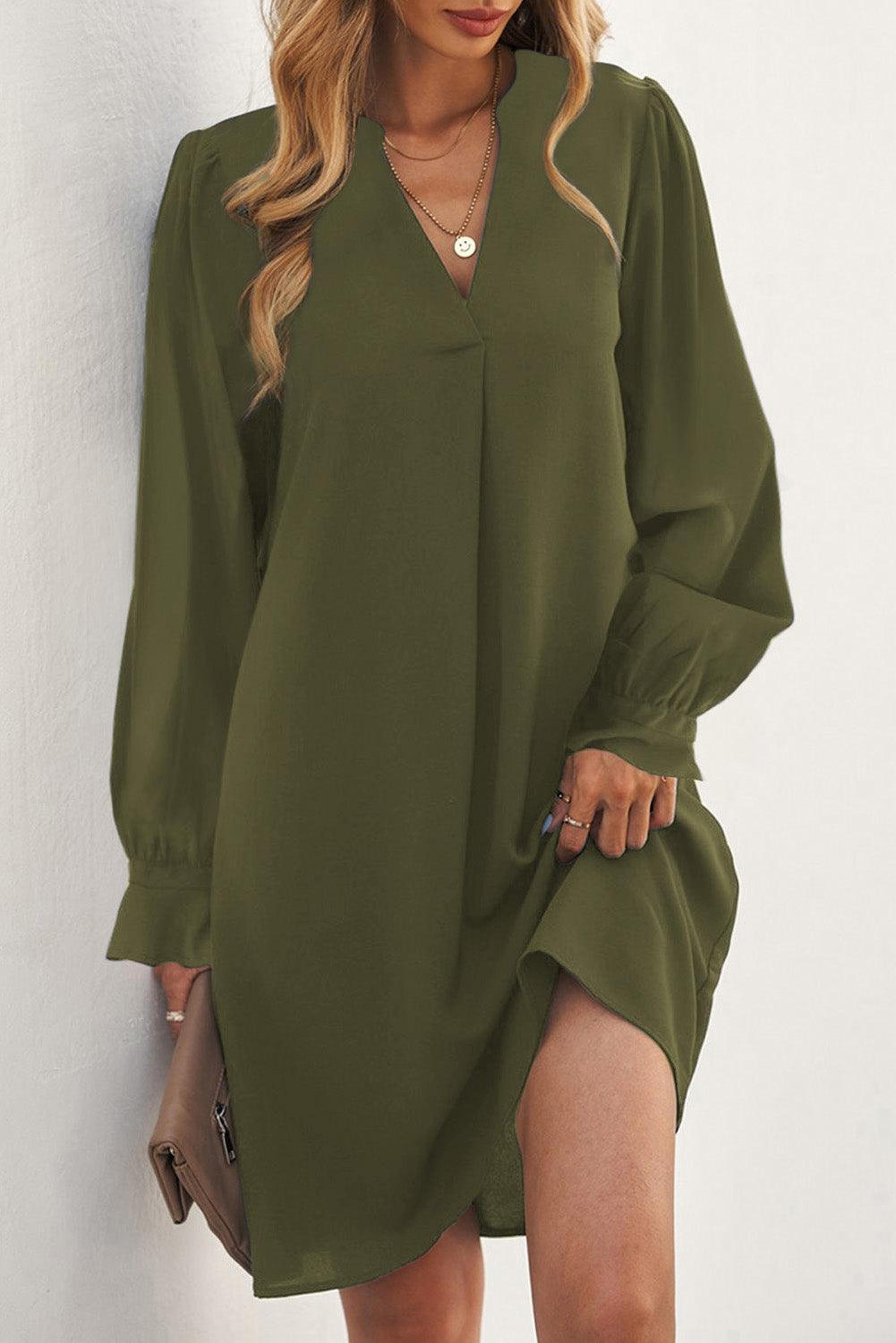 Mini-robe élégante à col V profond avec manches à volants