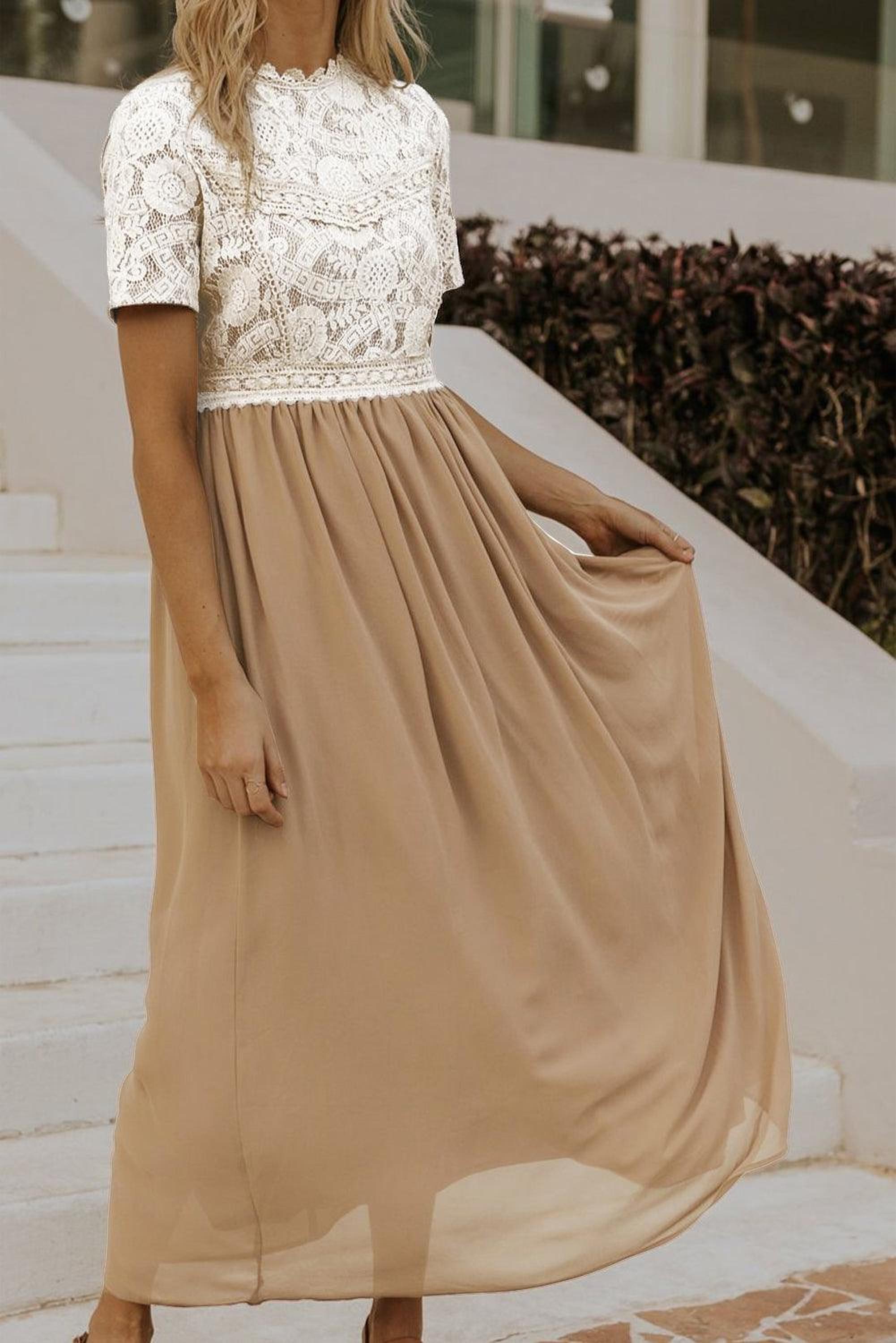 Robe longue élégante en chiffon avec un haut en dentelle