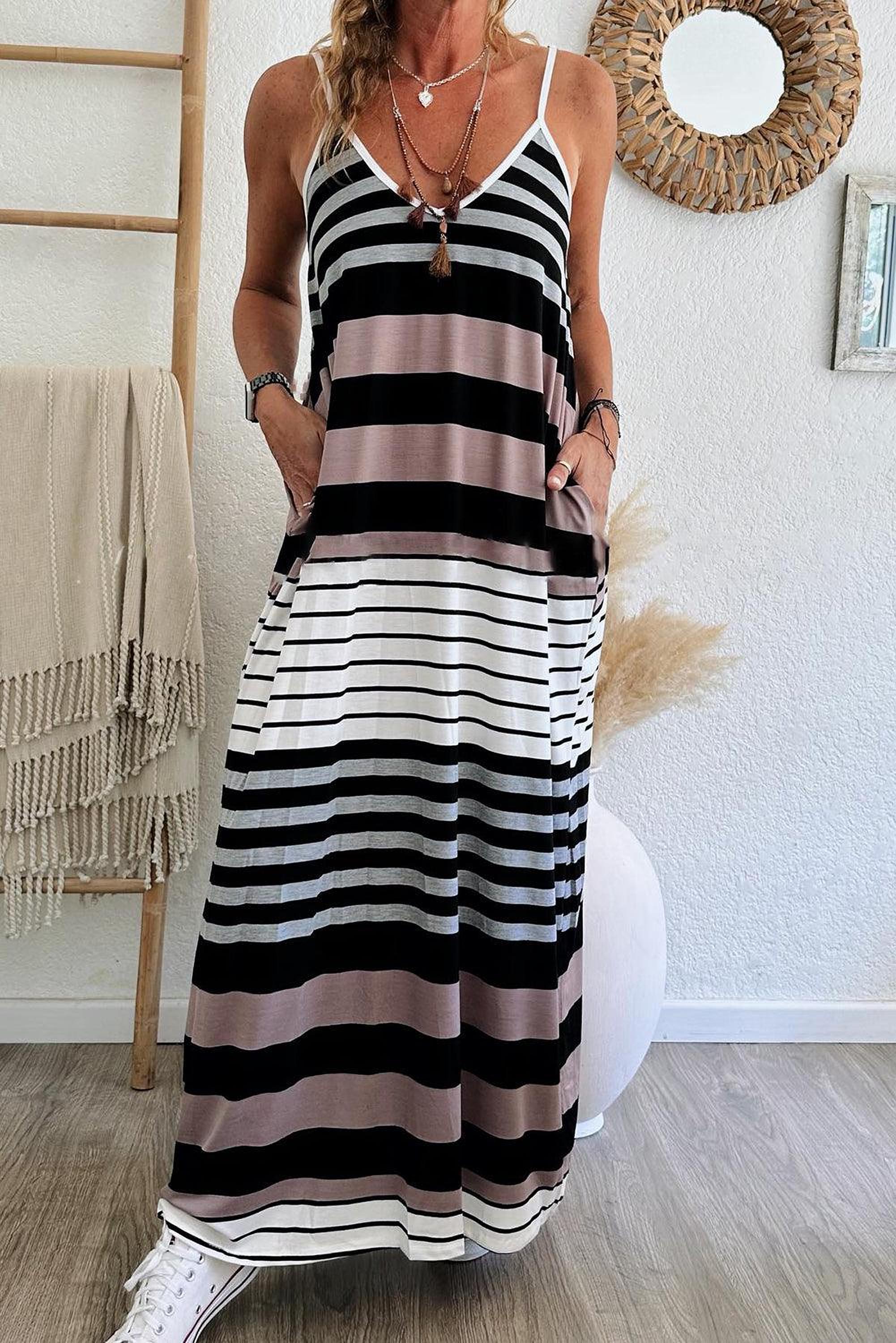 Maxi-robe rayée avec fines bretelles, parfaite pour un look d'été élégant