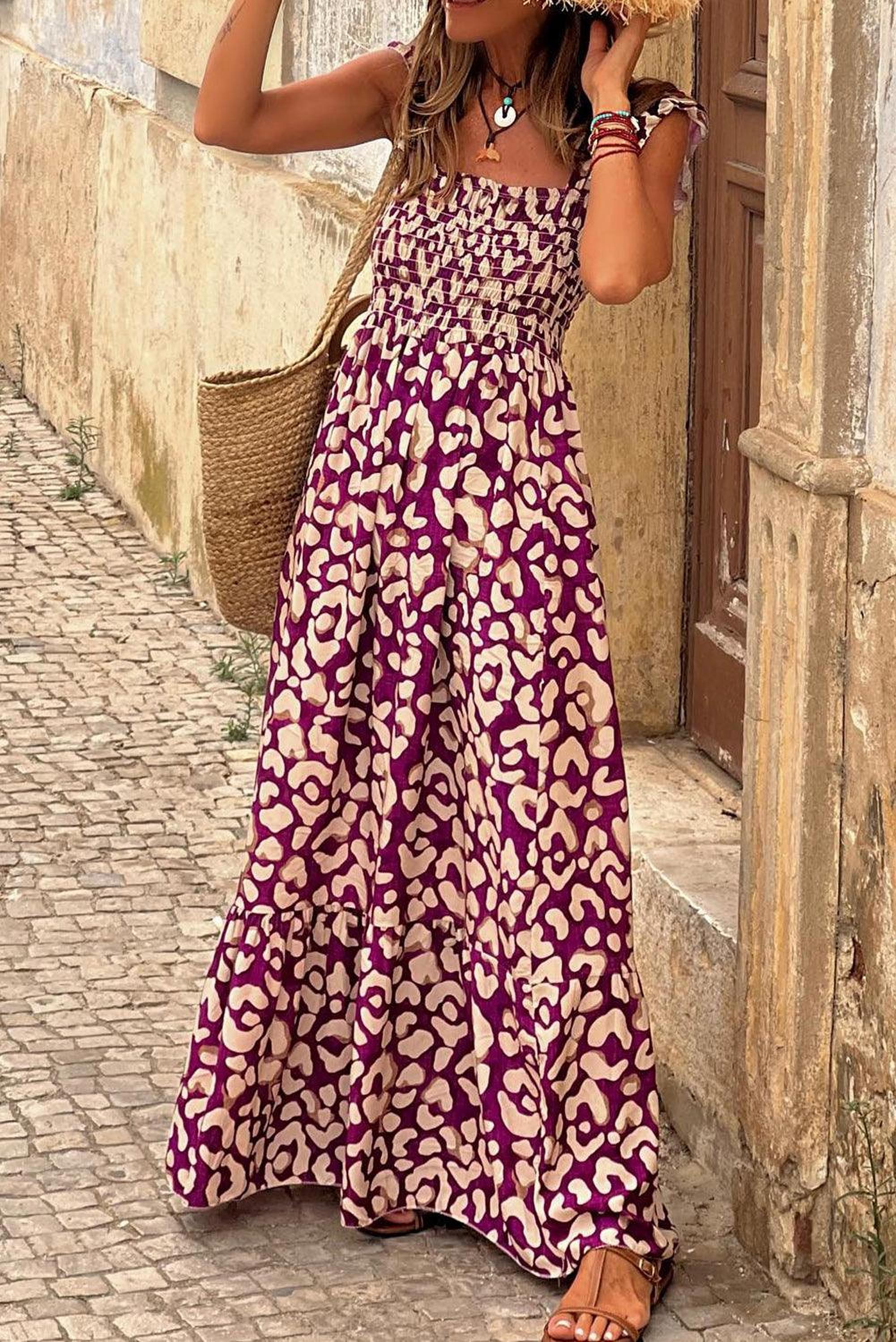 Robe longue avec taille haute et imprimé léopard