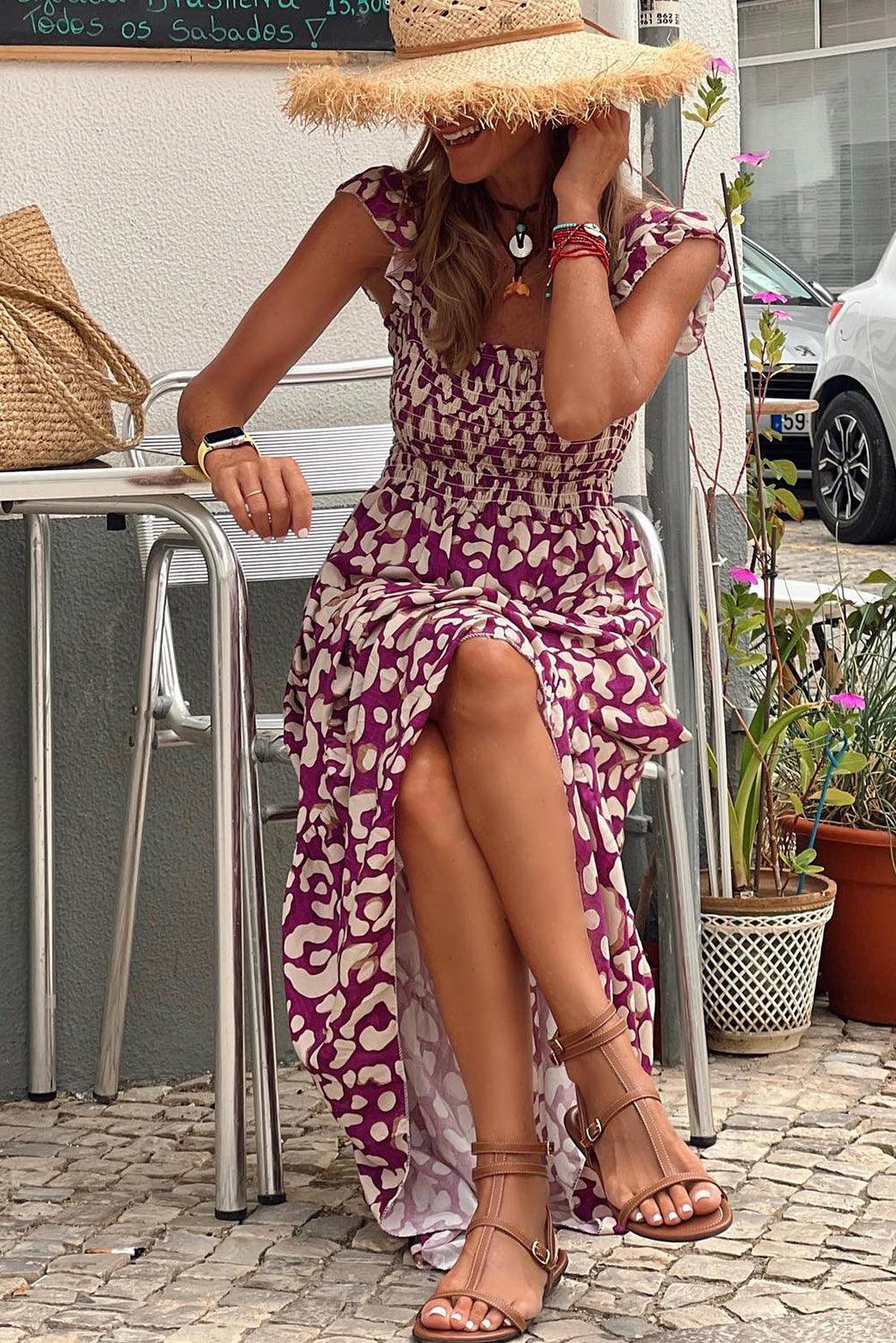 Robe longue avec taille haute et imprimé léopard