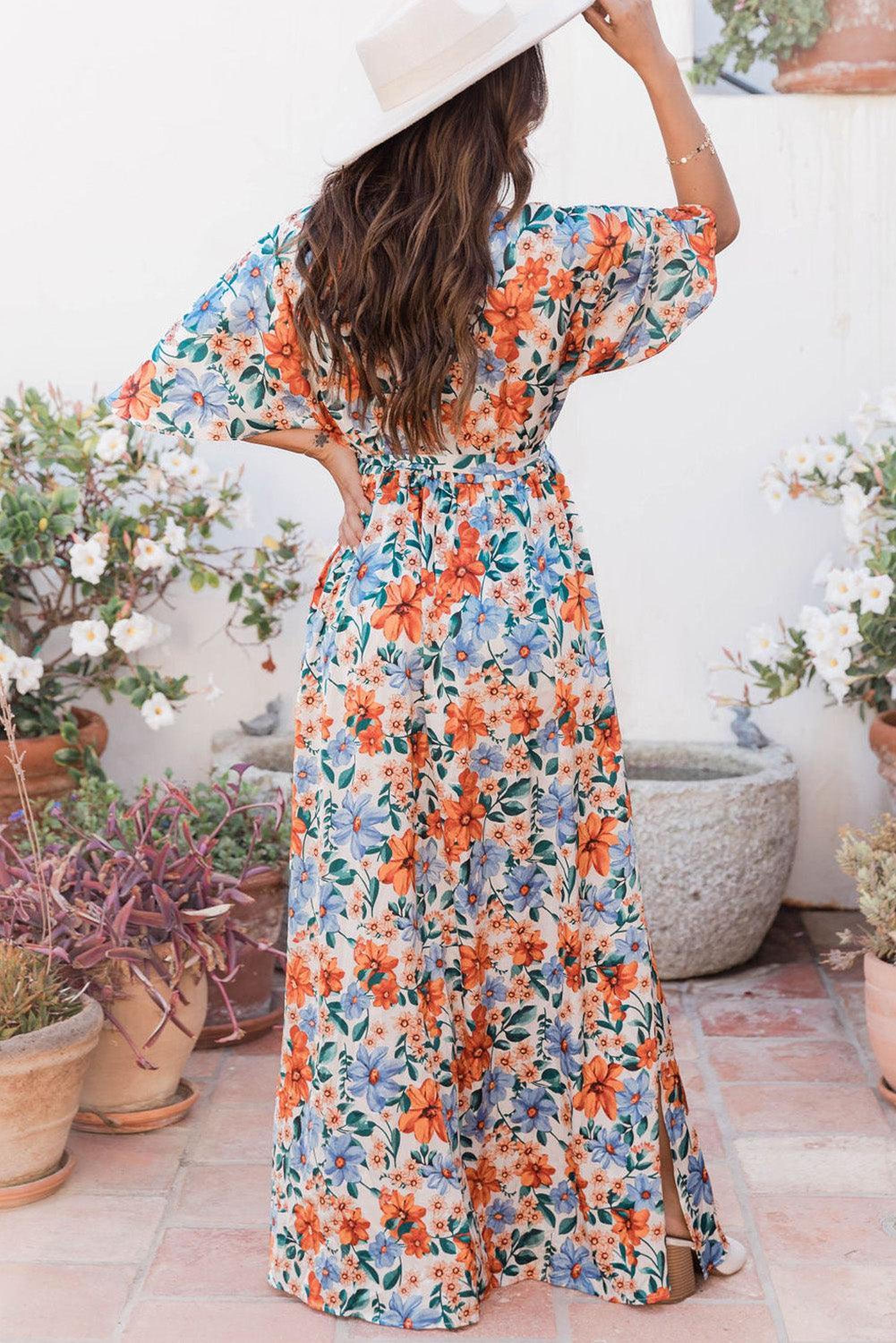 Robe maxi portefeuille imprimée à motifs floraux avec ceinture