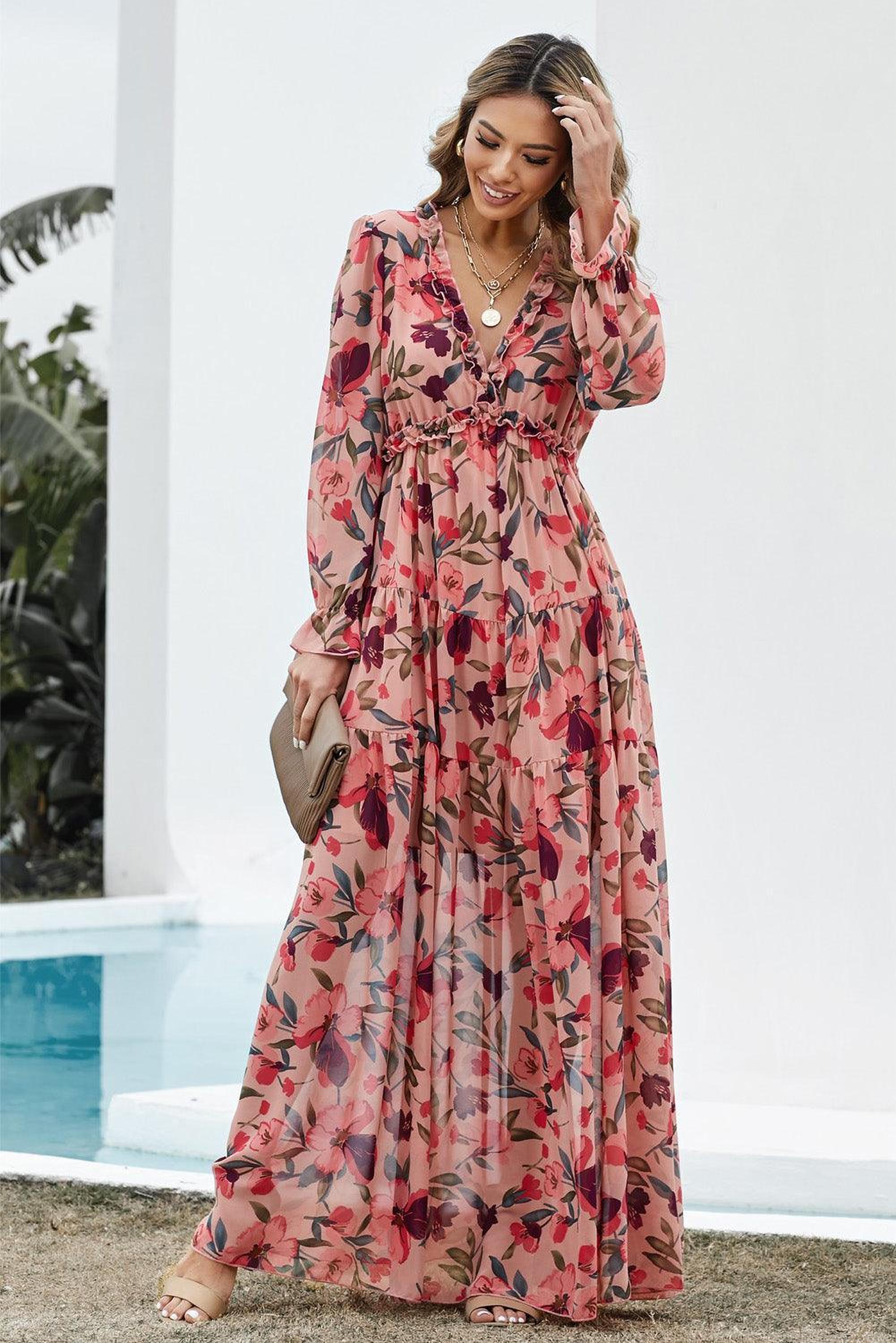 Élégance Flottante | Maxi Robe à Volants en Style Lotus