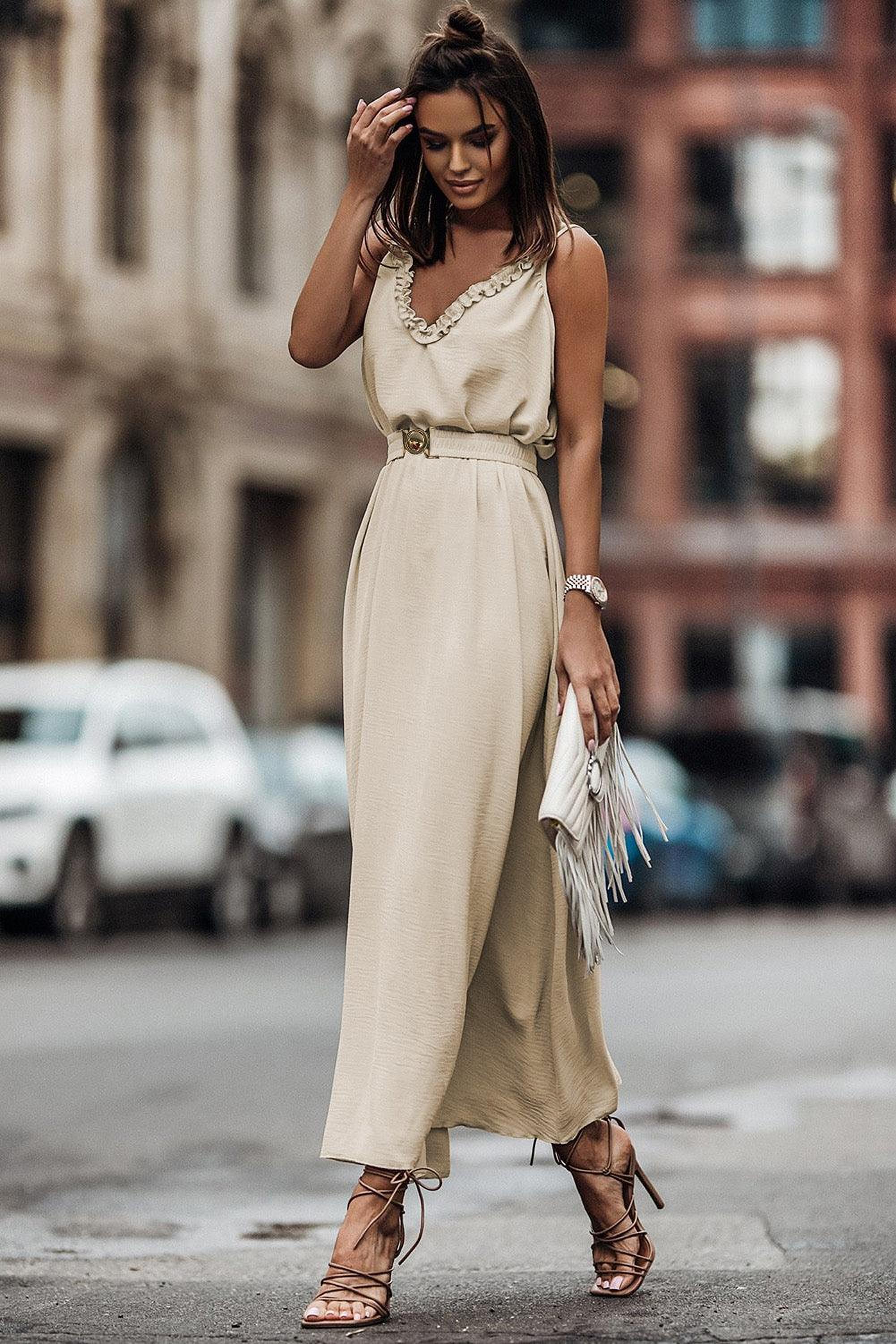 Élégance Flottante Robe | Maxi Robe Élégante avec Ceinture