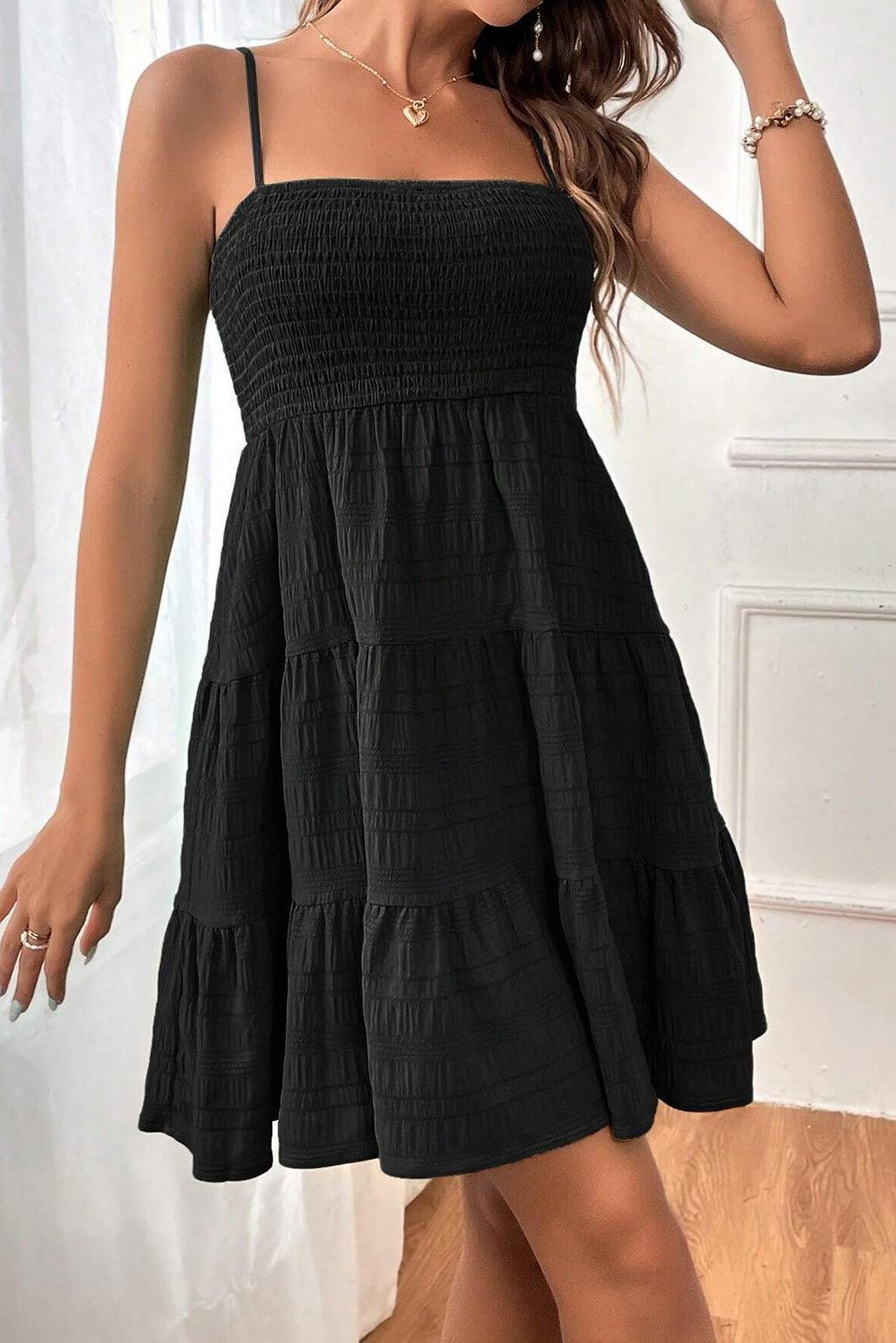 Robe skater à textures smockées avec plusieurs couches