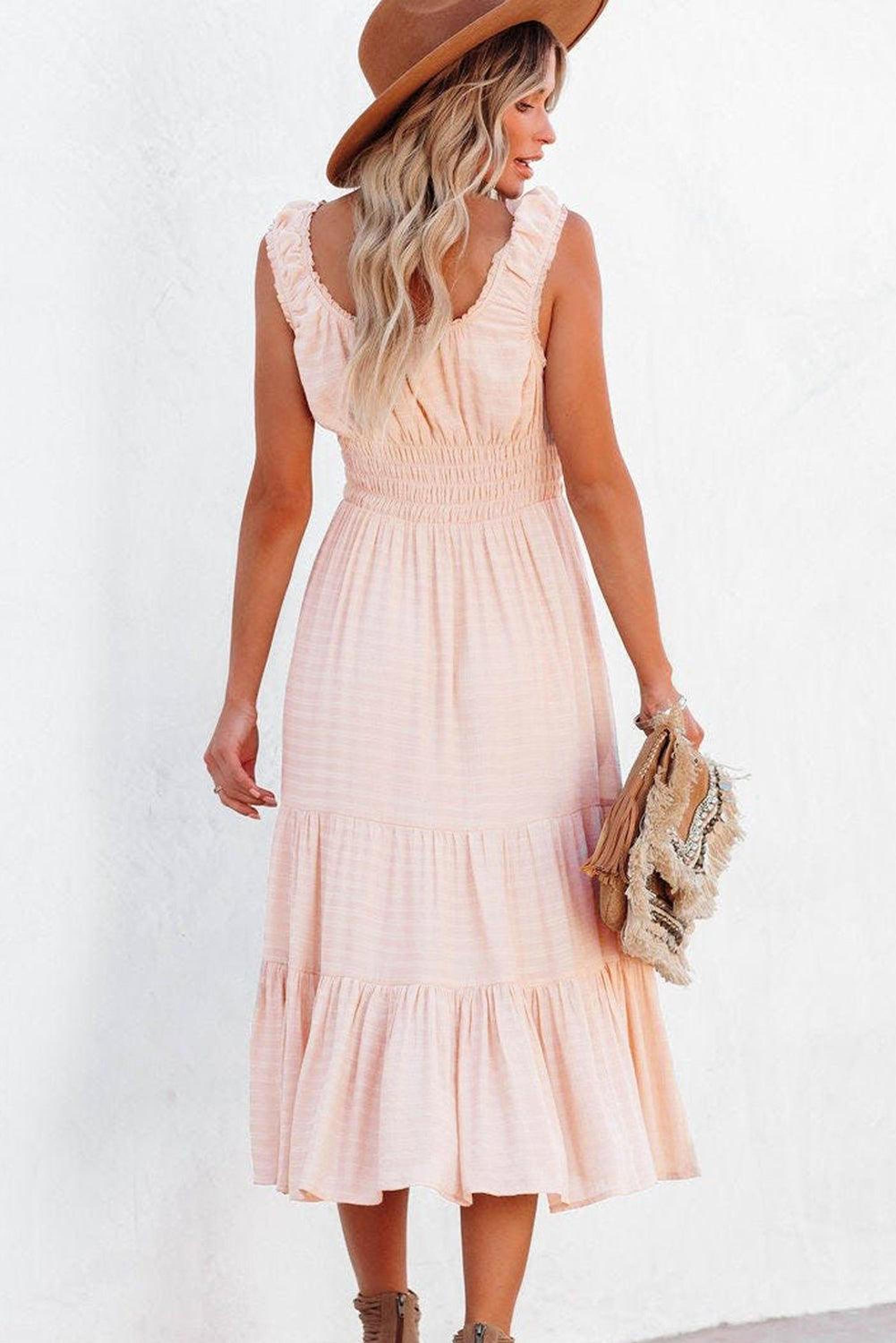 Robe midi avec smocks pour un style chic