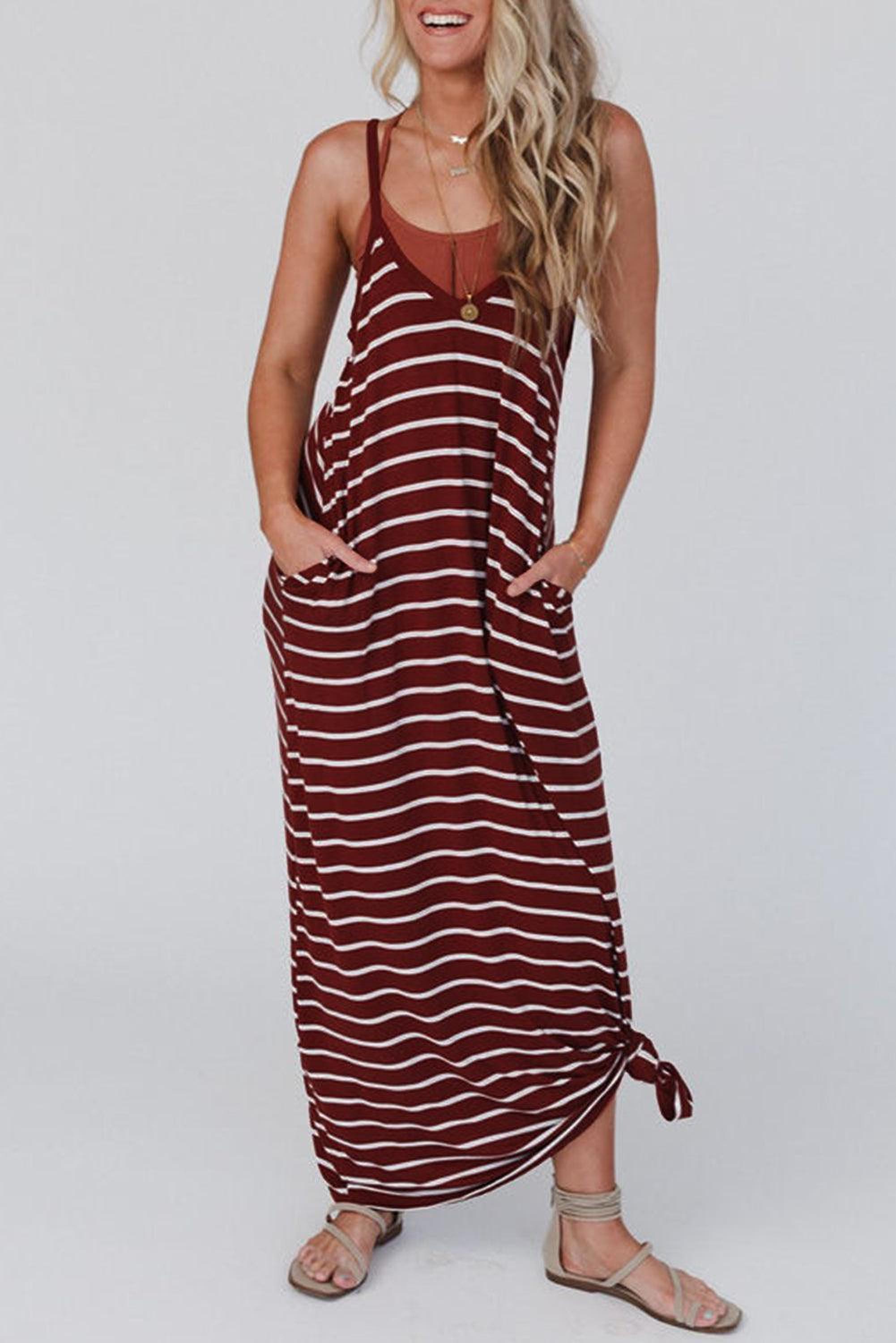Maxi robe élégante avec poches latérales et fines bretelles