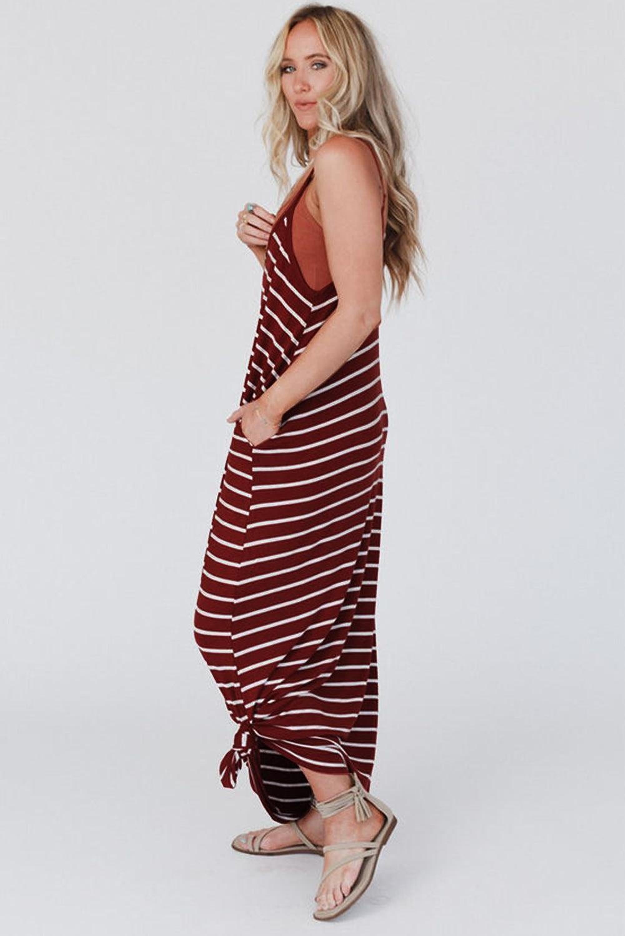 Maxi robe élégante avec poches latérales et fines bretelles