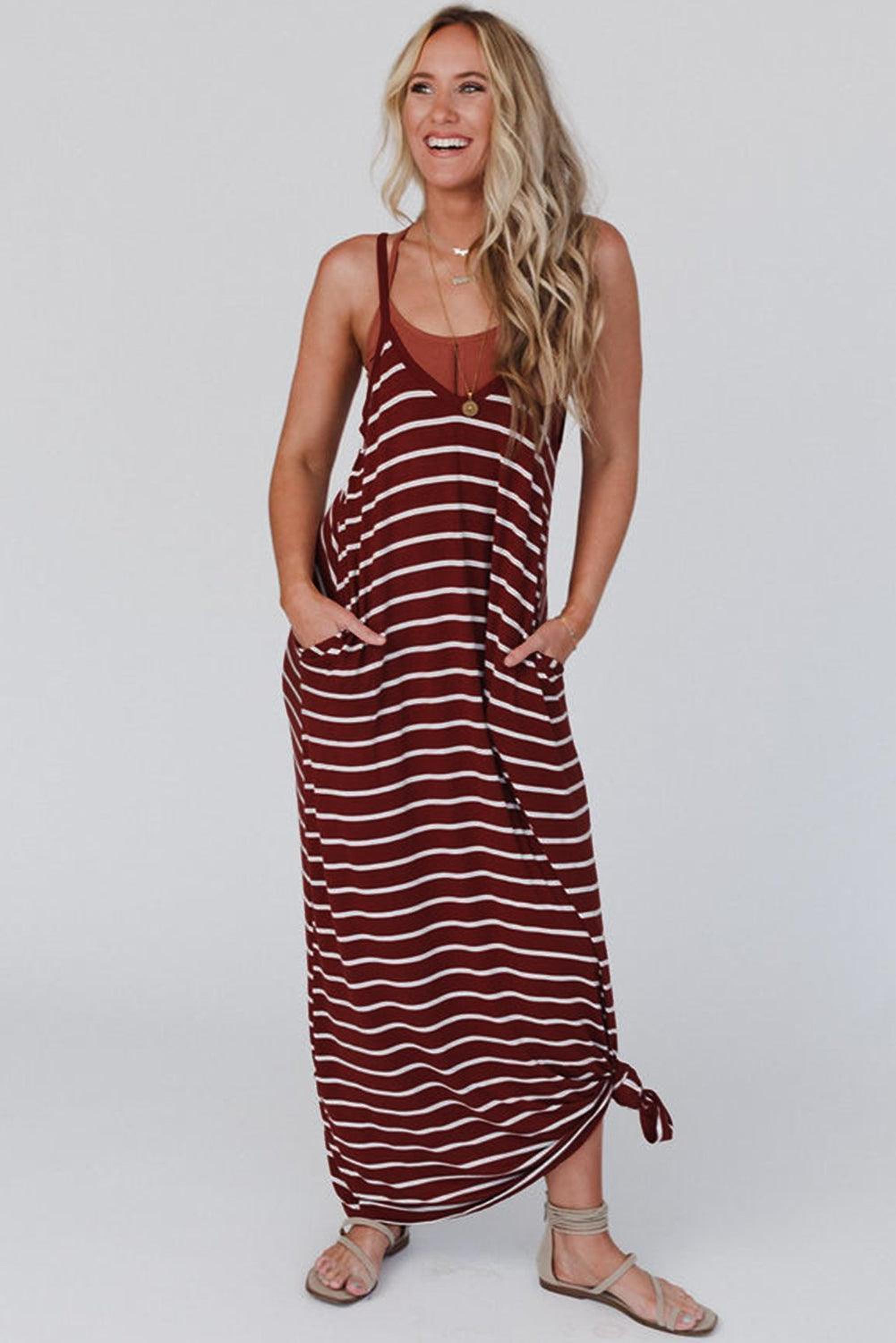 Maxi robe élégante avec poches latérales et fines bretelles