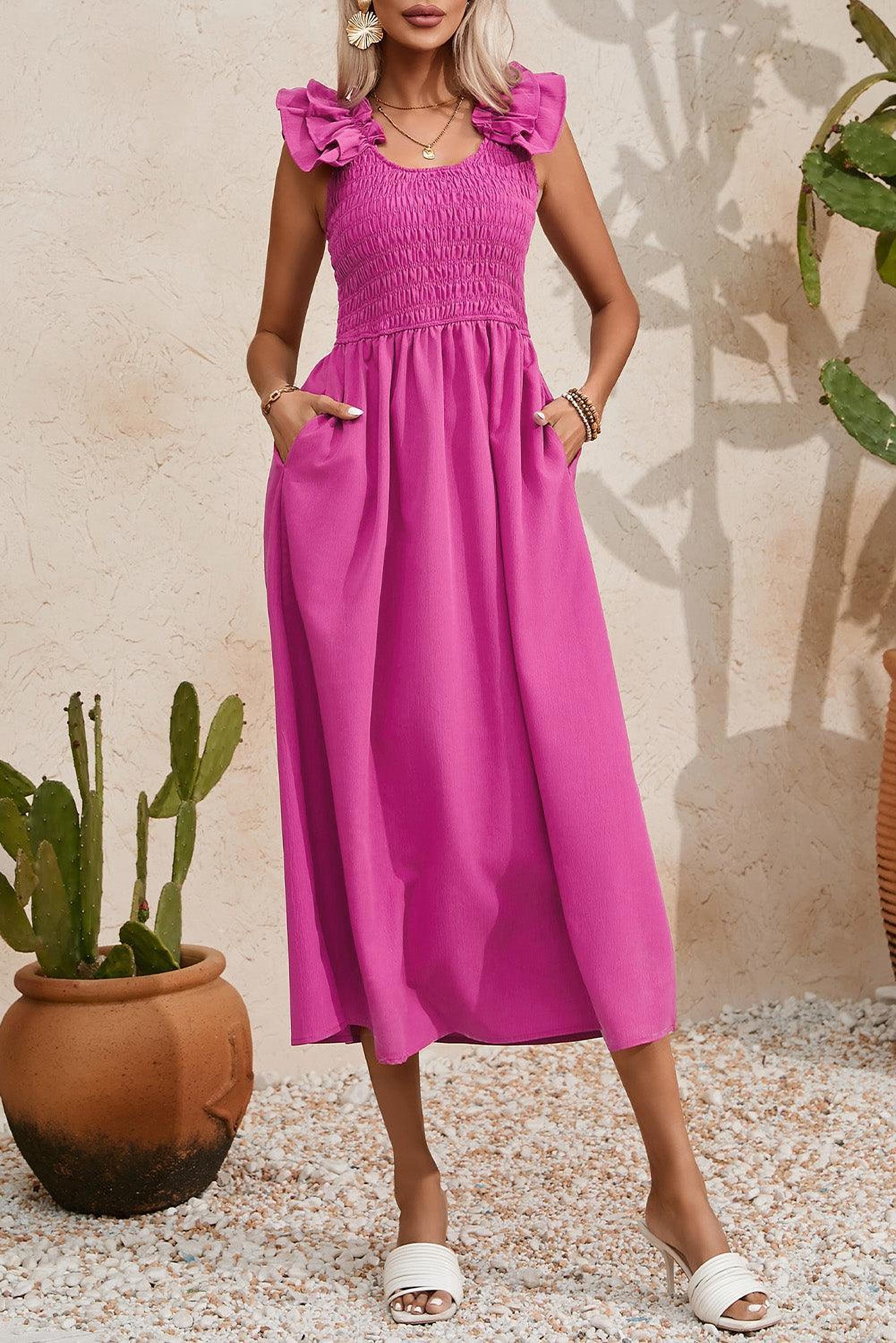 Robe maxi chic plissée avec noeuds élégants