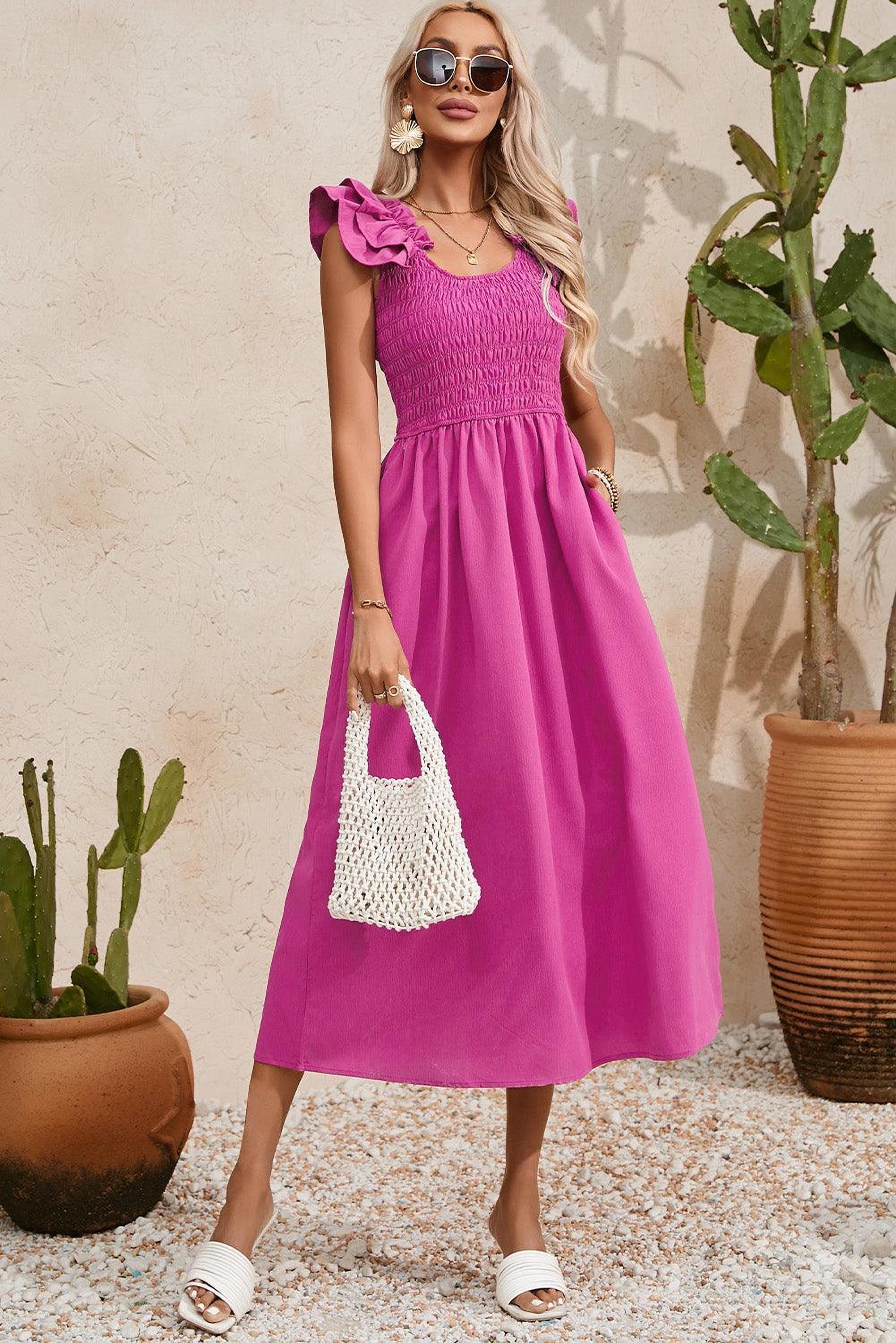 Robe maxi chic plissée avec noeuds élégants