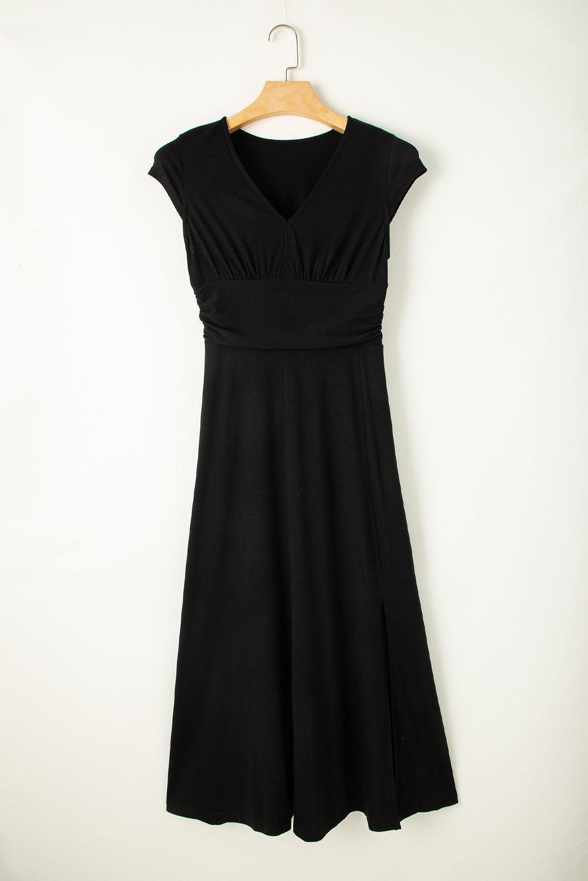 Élégance Plissée Robe | Maxi Robe à Col V et Manches Courtes