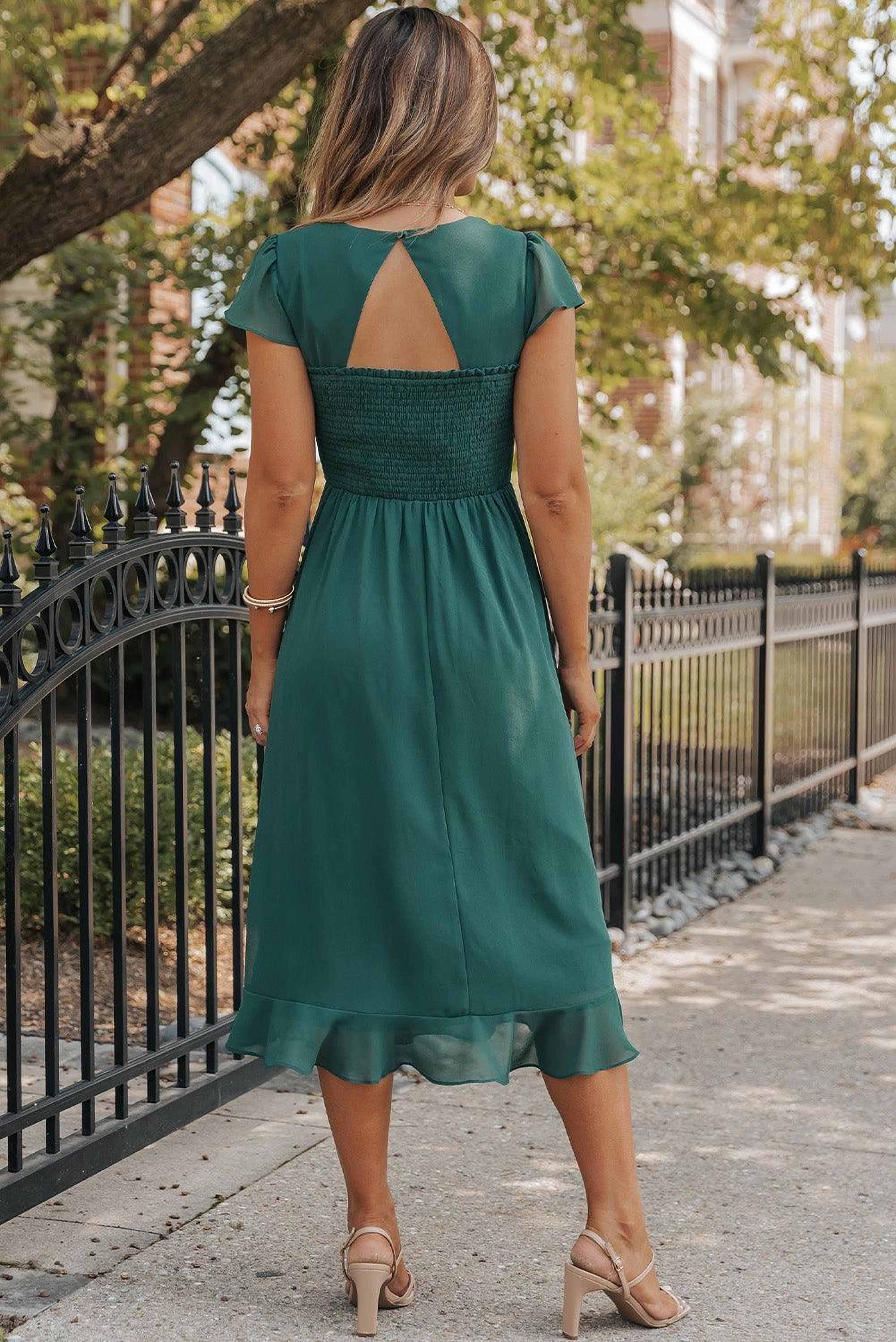 Élégance Plissée | Robe Midi Dos Ouvert à Volants