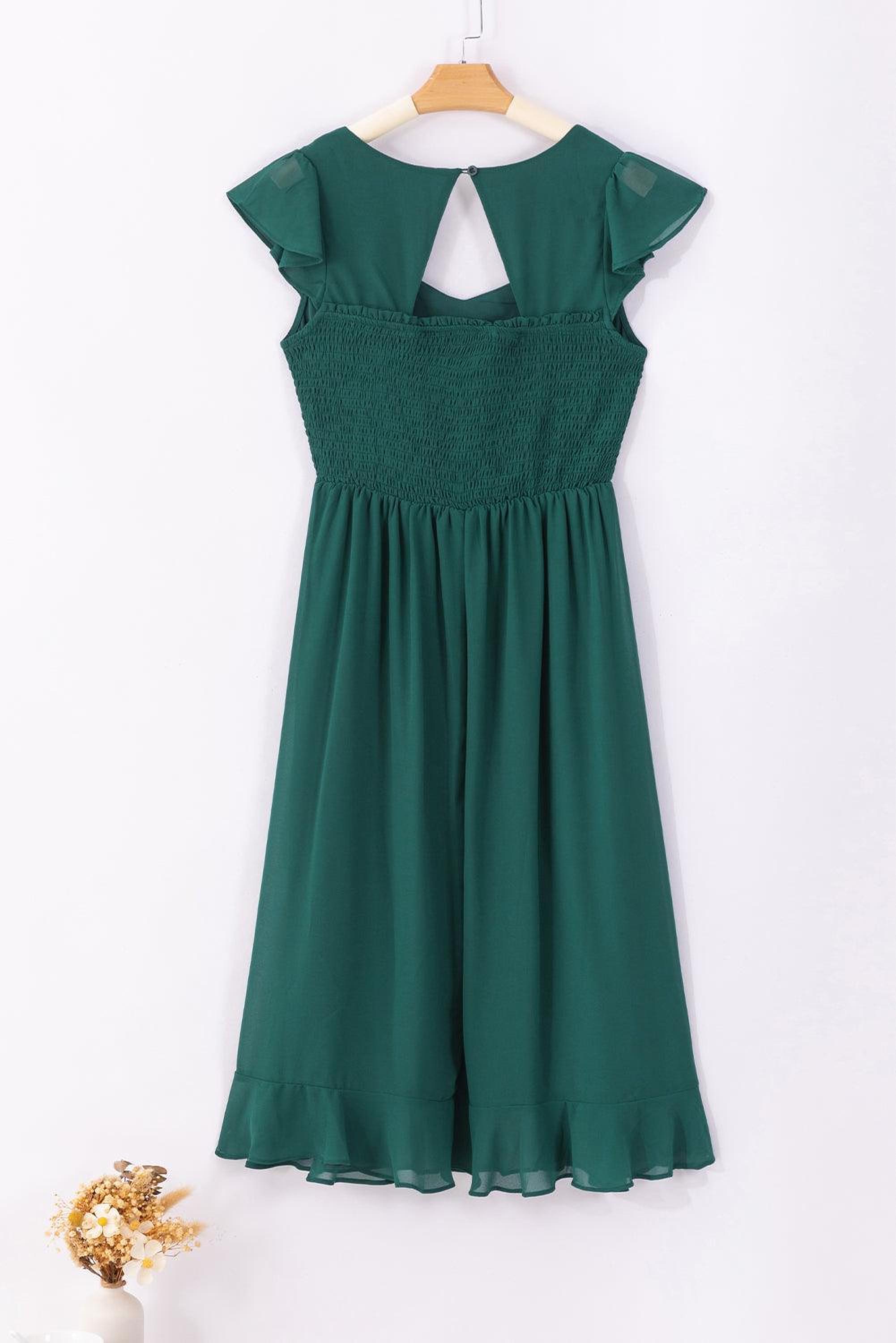 Élégance Plissée | Robe Midi Dos Ouvert à Volants