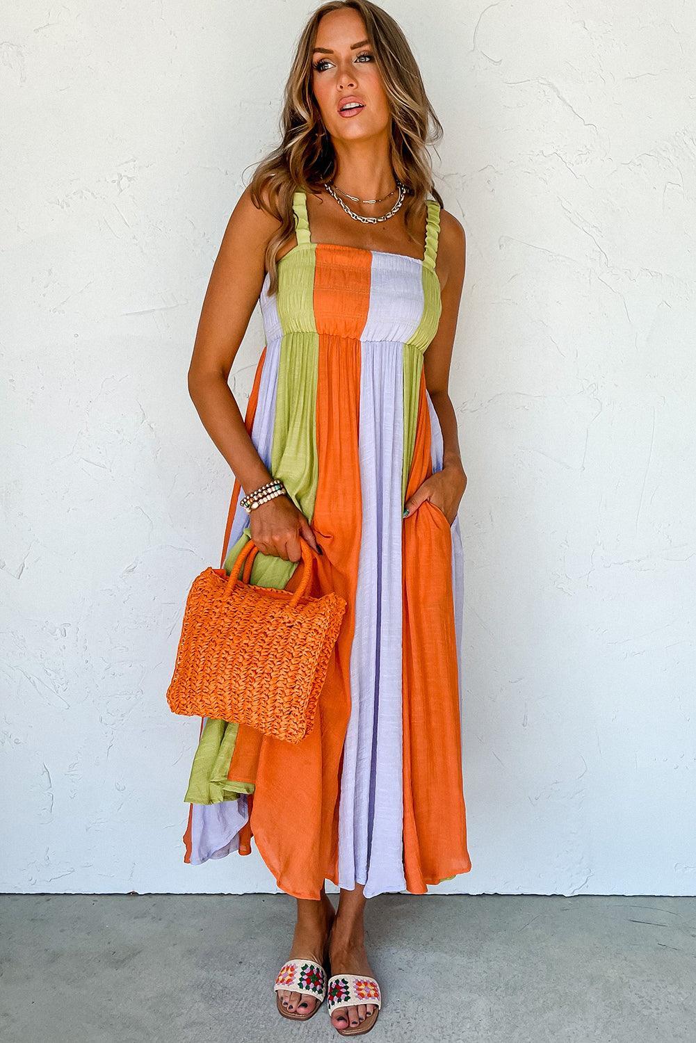 Robe maxi rayée avec taille haute pour un look élancé