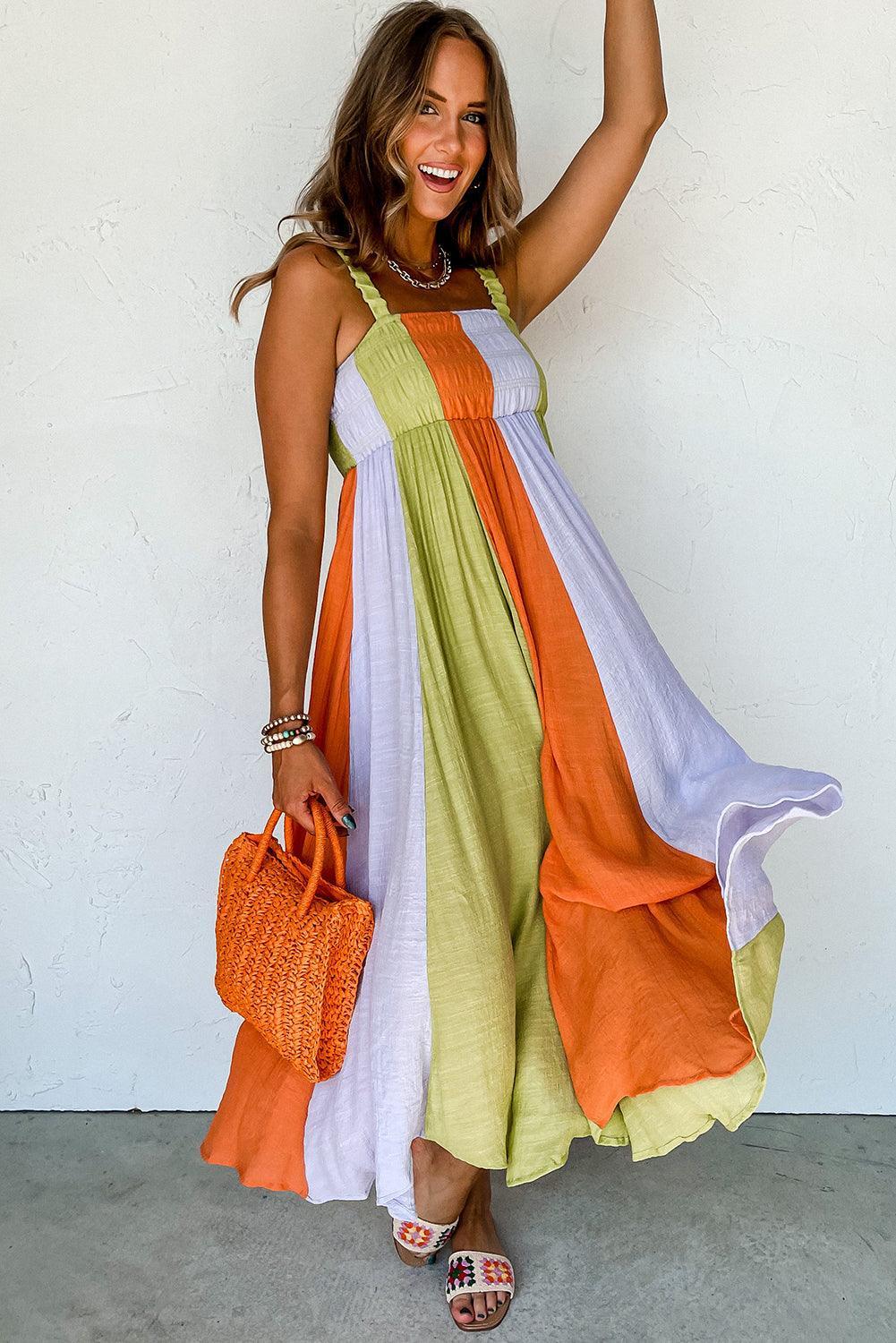 Robe maxi rayée avec taille haute pour un look élancé
