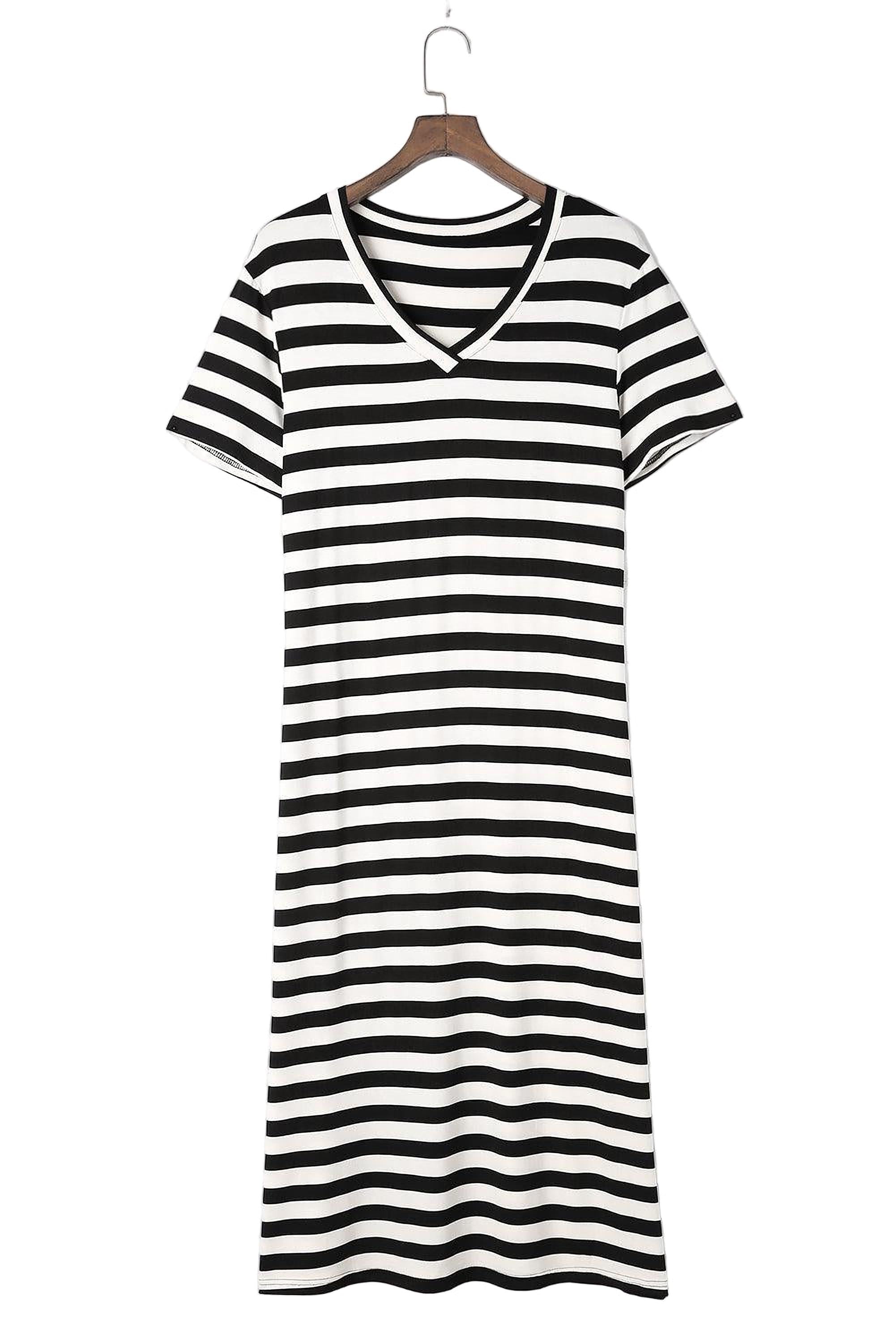 Robe maxi à rayures avec décolleté en V et fentes latérales
