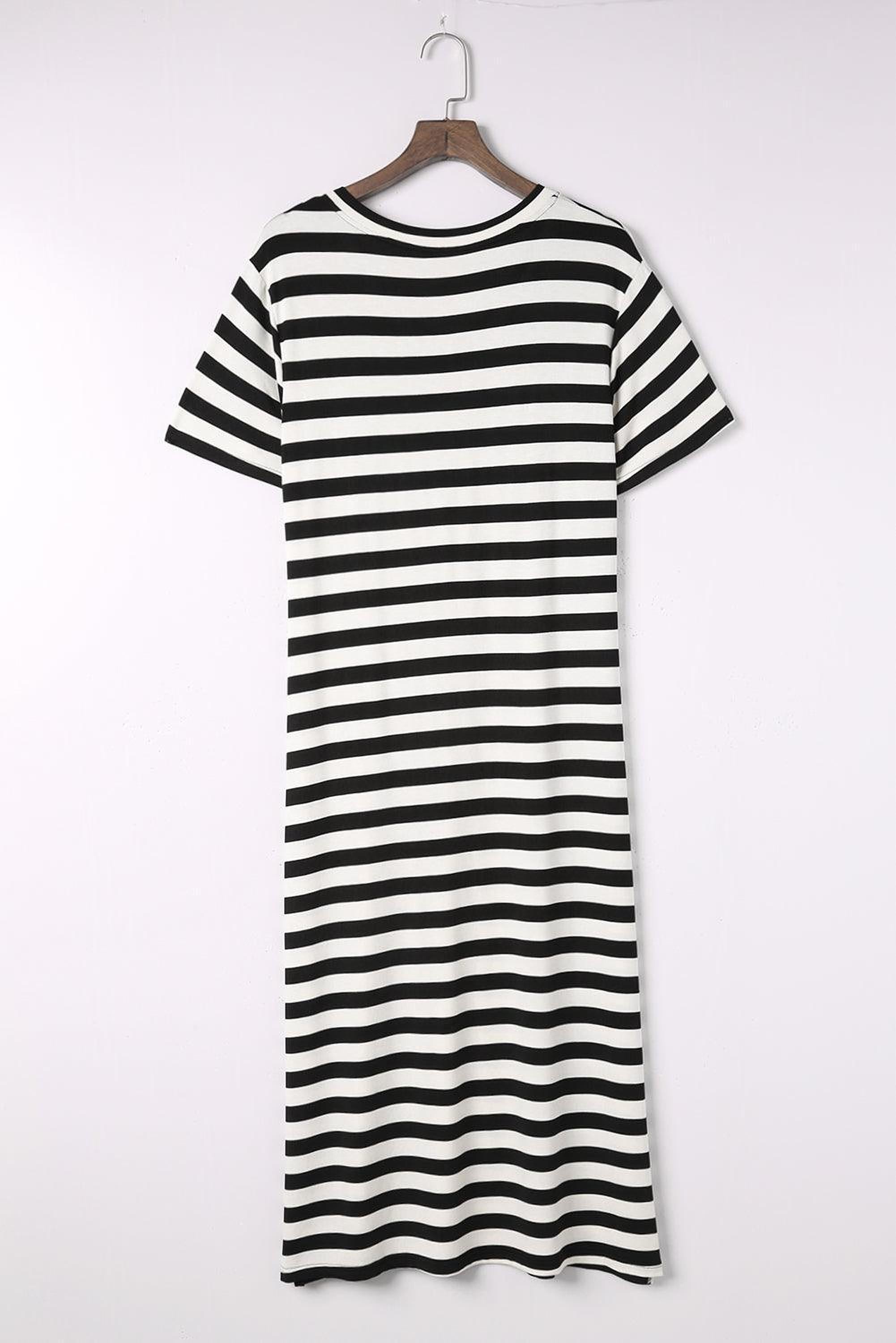 Robe maxi à rayures avec décolleté en V et fentes latérales