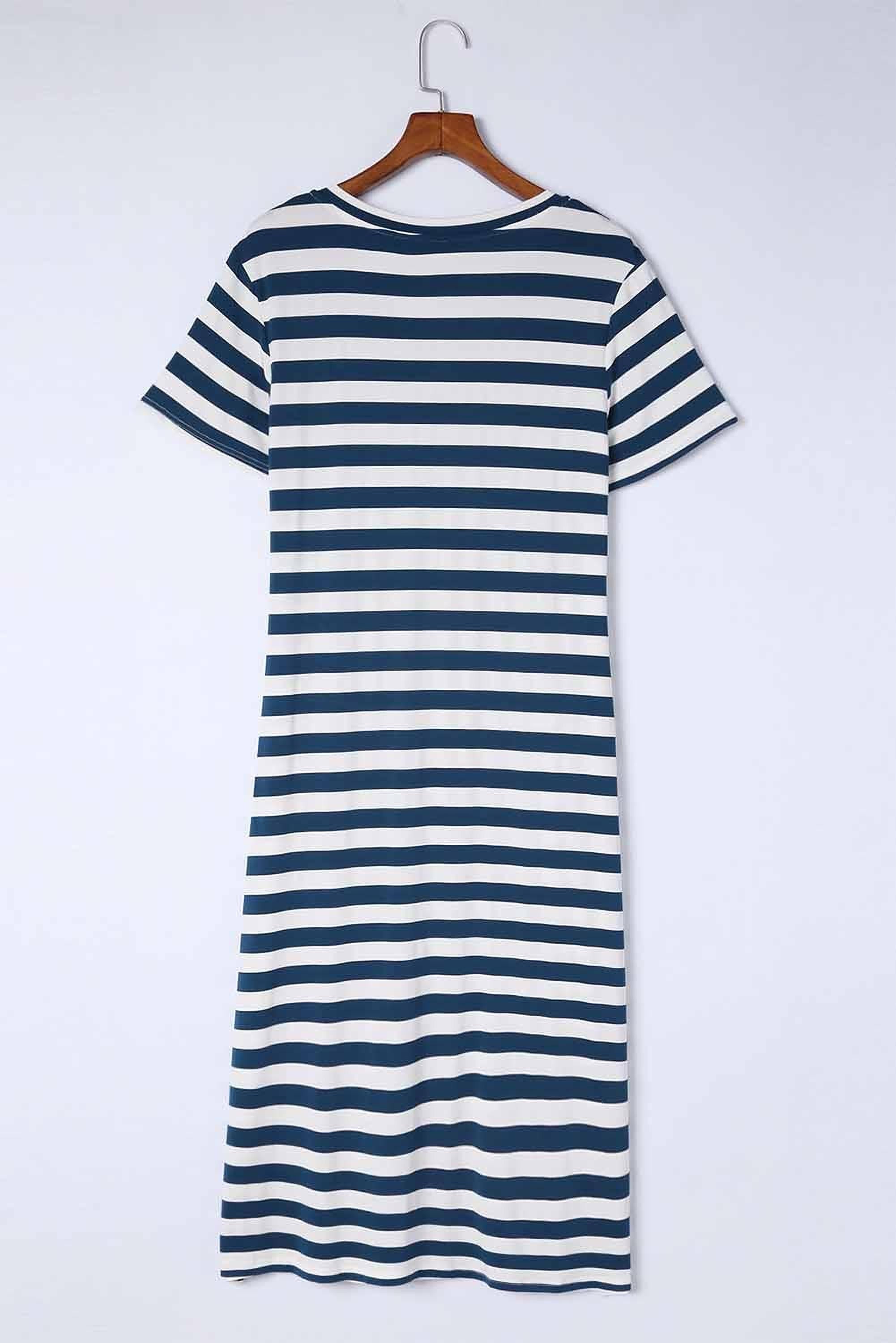 Robe maxi à rayures avec décolleté en V et fentes latérales